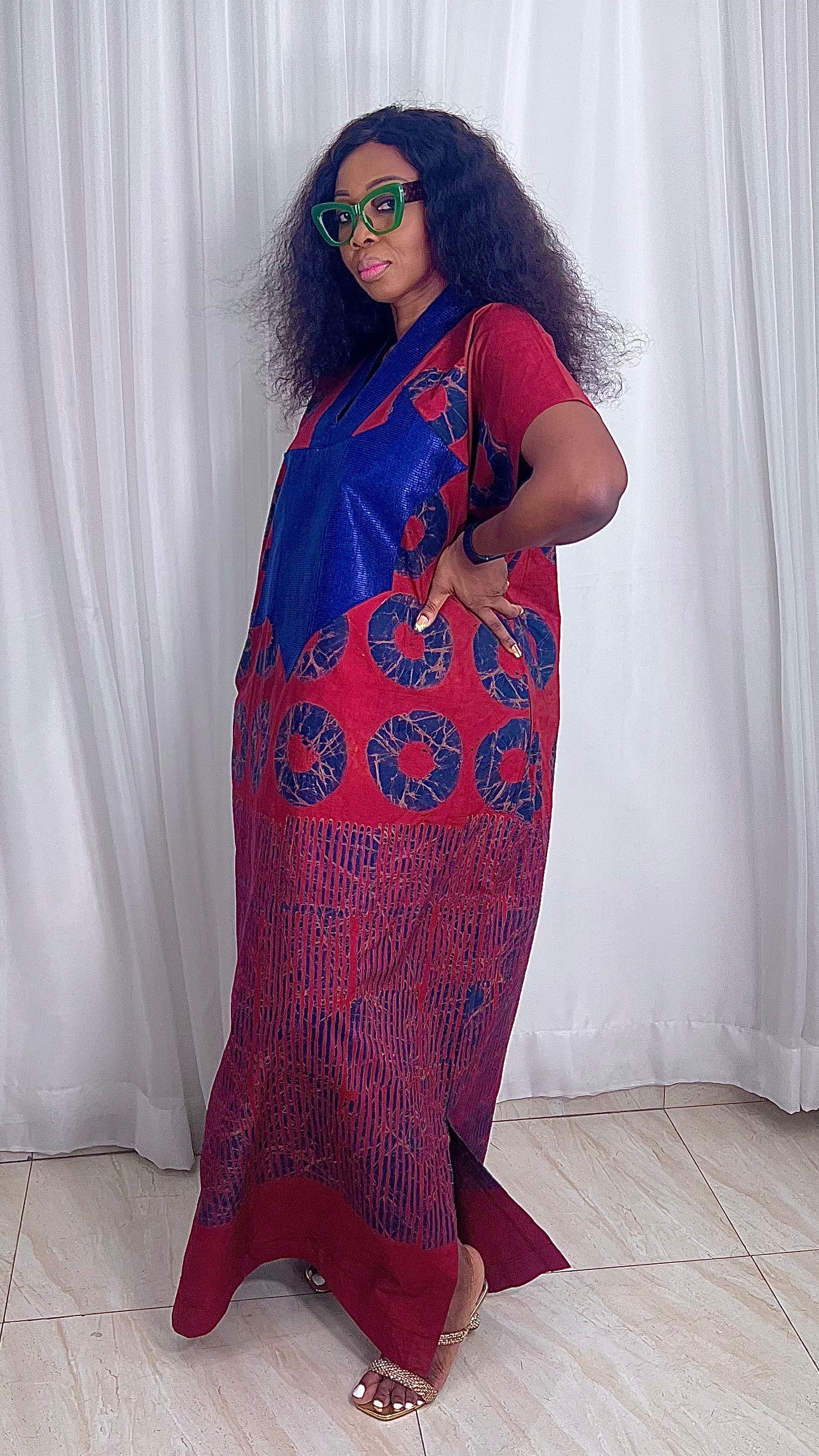 Adire Batik Tye Dye Cotton kaftan BouBou Caftan Shirt dress Summer Beach wear Evening wear maxi gown with slit - 062