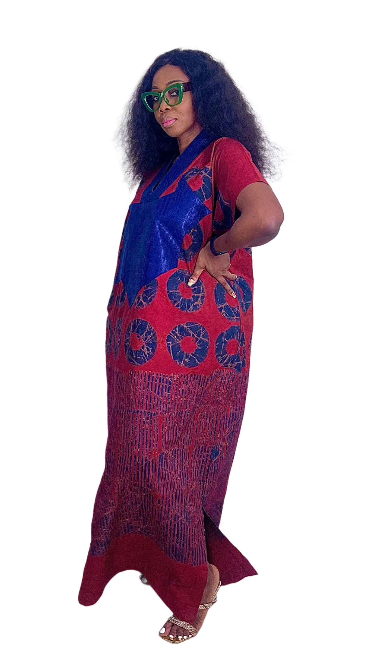 Adire Batik Tye Dye Cotton kaftan BouBou Caftan Shirt dress Summer Beach wear Evening wear maxi gown with slit - 062