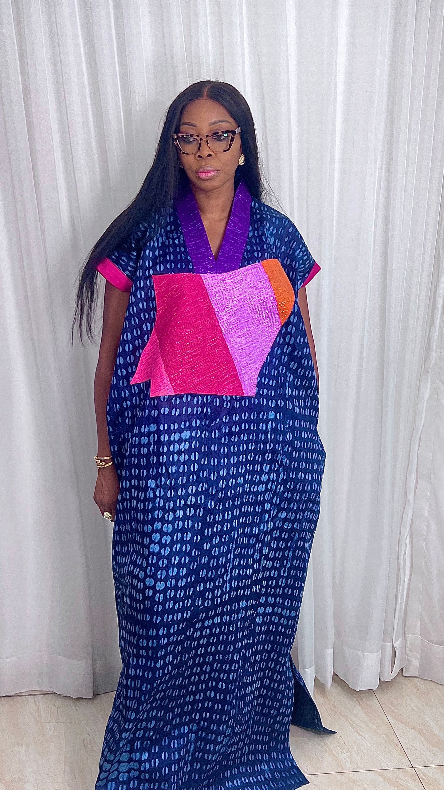 Adire Batik Tye Dye Cotton kaftan BouBou Caftan Shirt dress Summer Beach wear Evening wear maxi gown with slit - 061