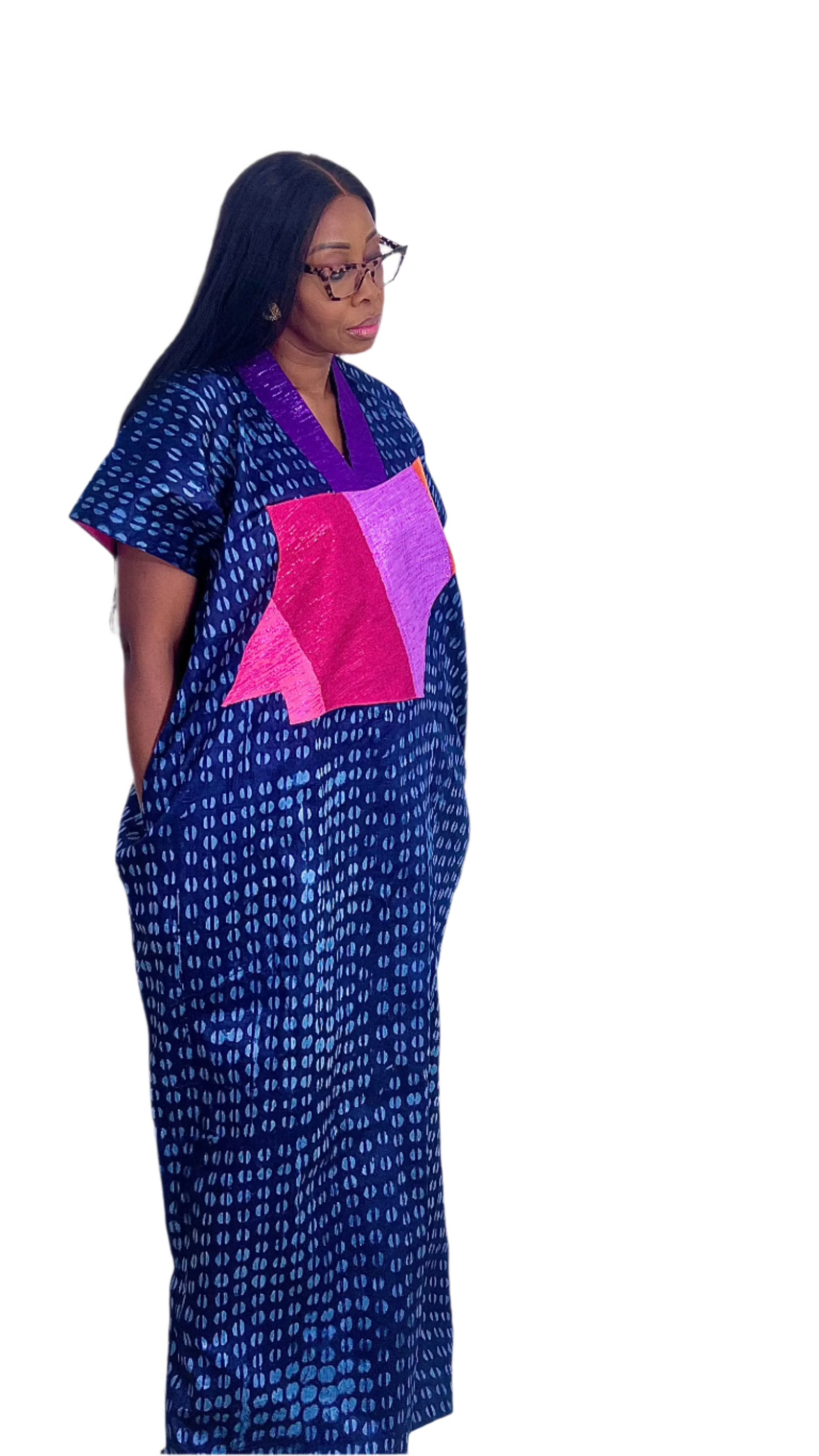 Adire Batik Tye Dye Brocade kaftan BouBou Caftan Shirt dress Summer Beach wear Evening wear maxi gown with slit - 061