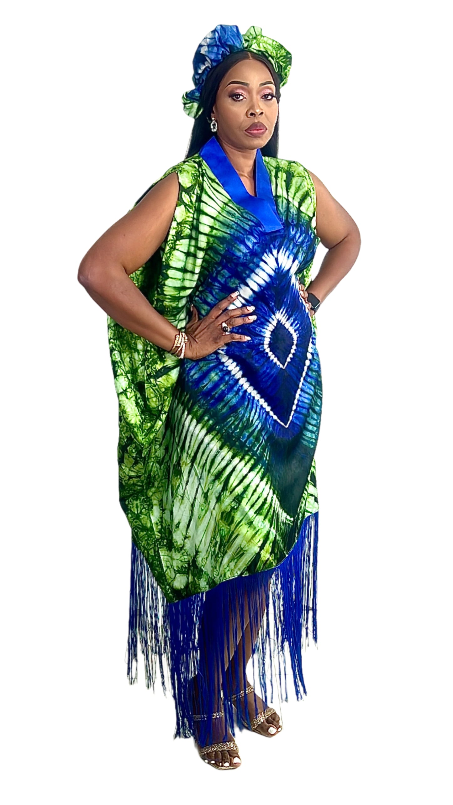 Adire/Tye Dye silk kaftan/BouBou/Caftan Shirt dress Summer/Beach wear Evening wear maxi/gown - 050