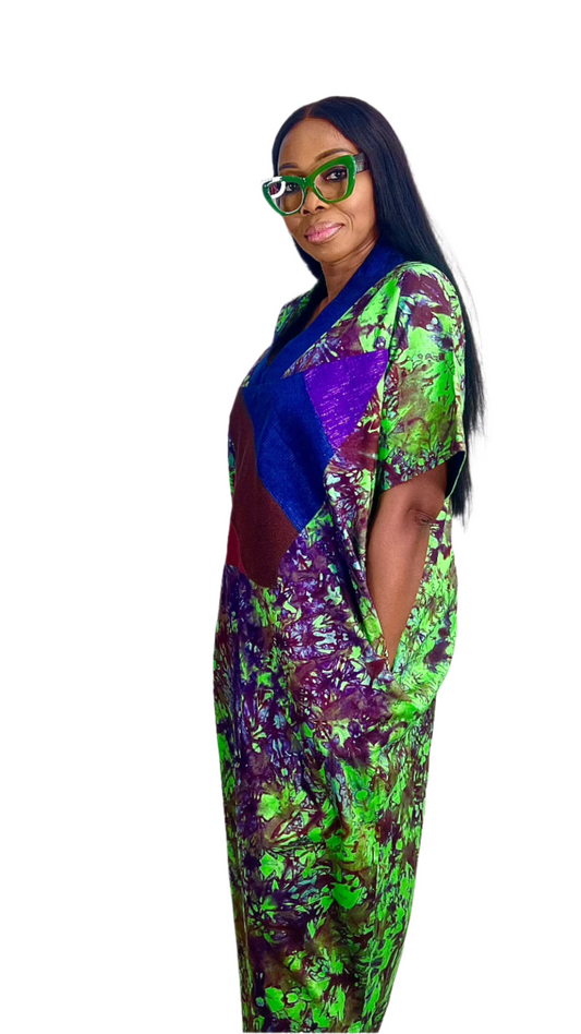 Adire Batik Tye Dye Cotton kaftan BouBou Caftan Summer Beach wear Evening wear maxi gown with slit - 039