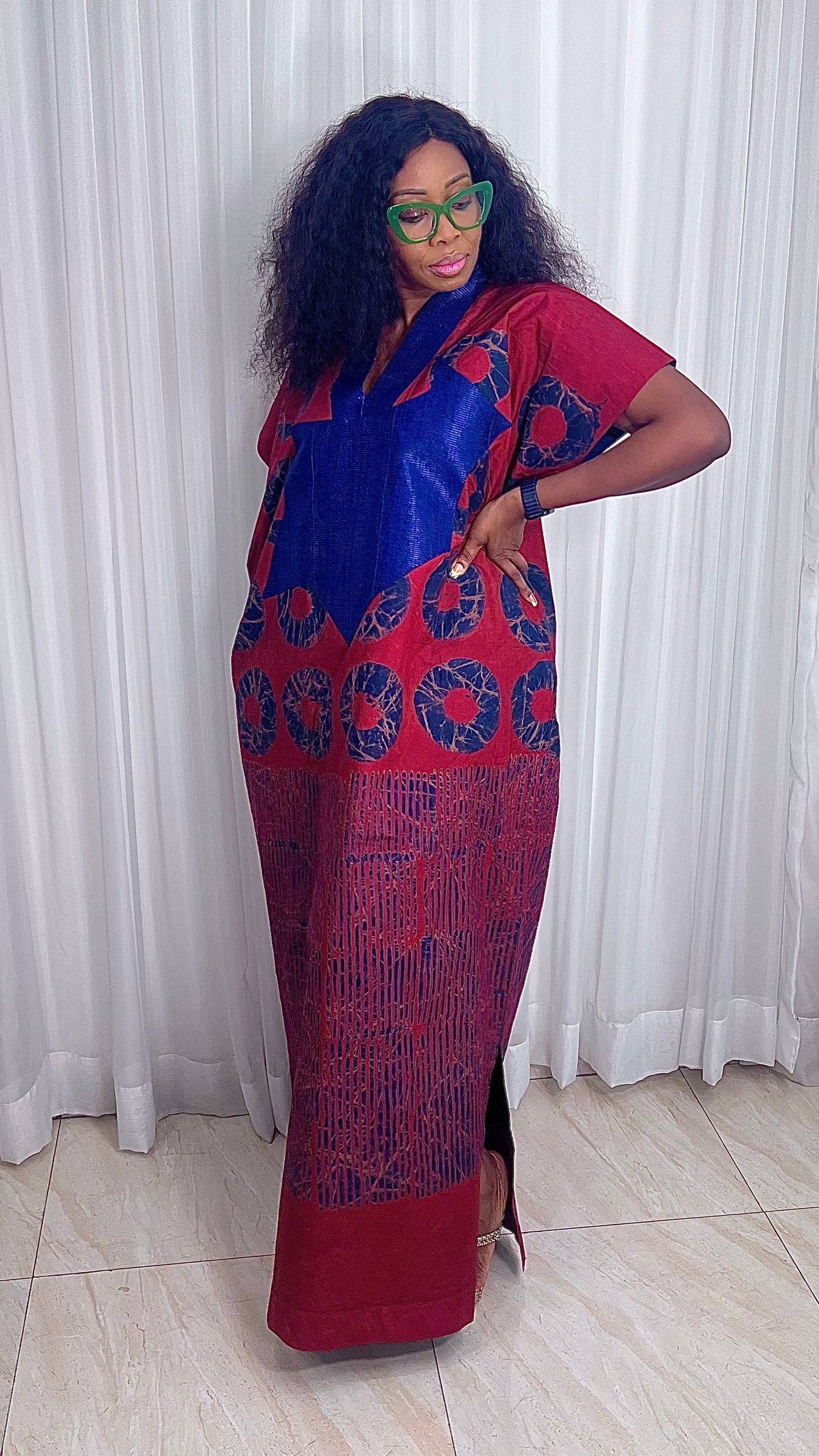 Adire Batik Tye Dye Cotton kaftan BouBou Caftan Shirt dress Summer Beach wear Evening wear maxi gown with slit - 062