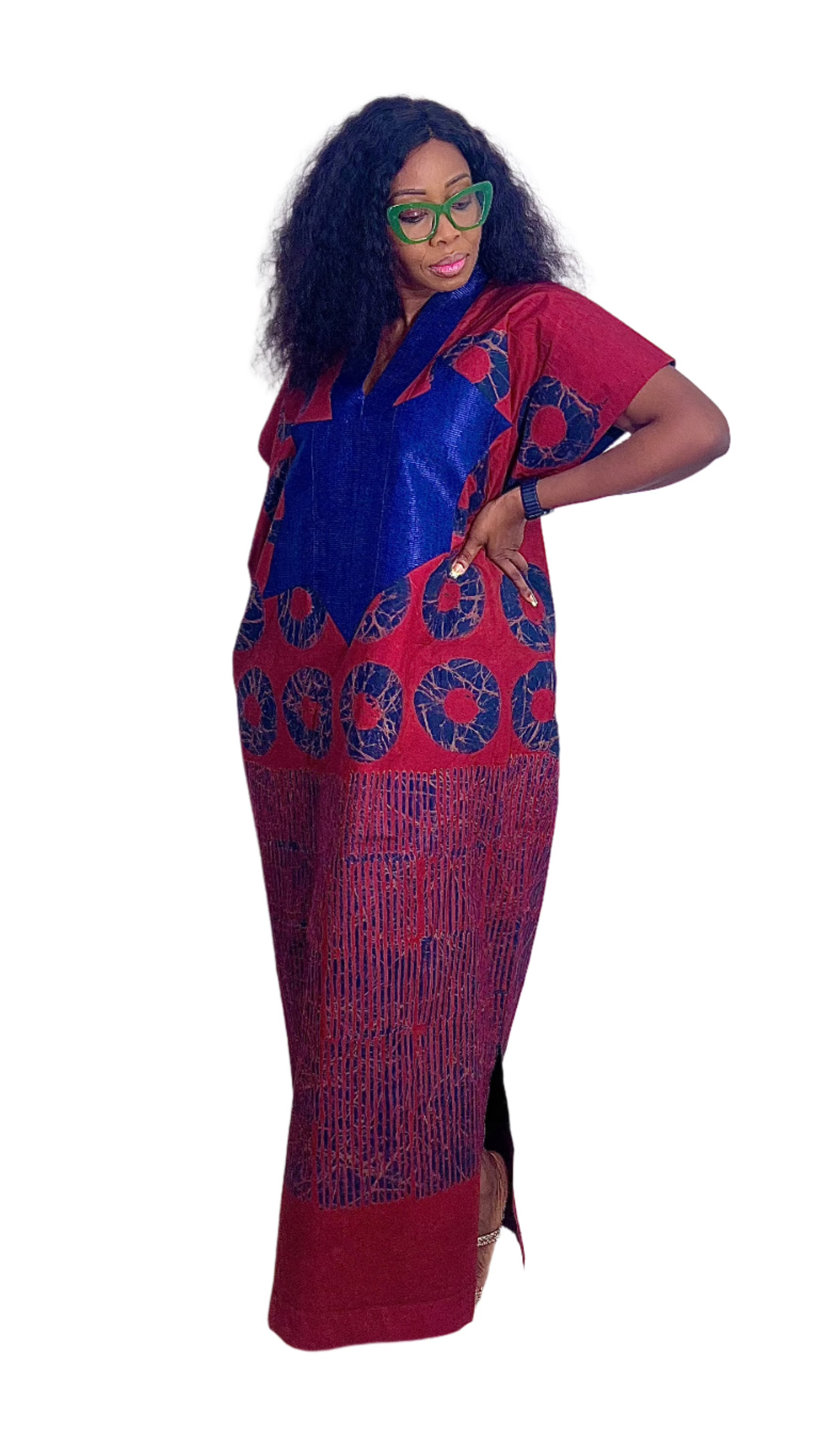 Adire Batik Tye Dye Cotton kaftan BouBou Caftan Shirt dress Summer Beach wear Evening wear maxi gown with slit - 062