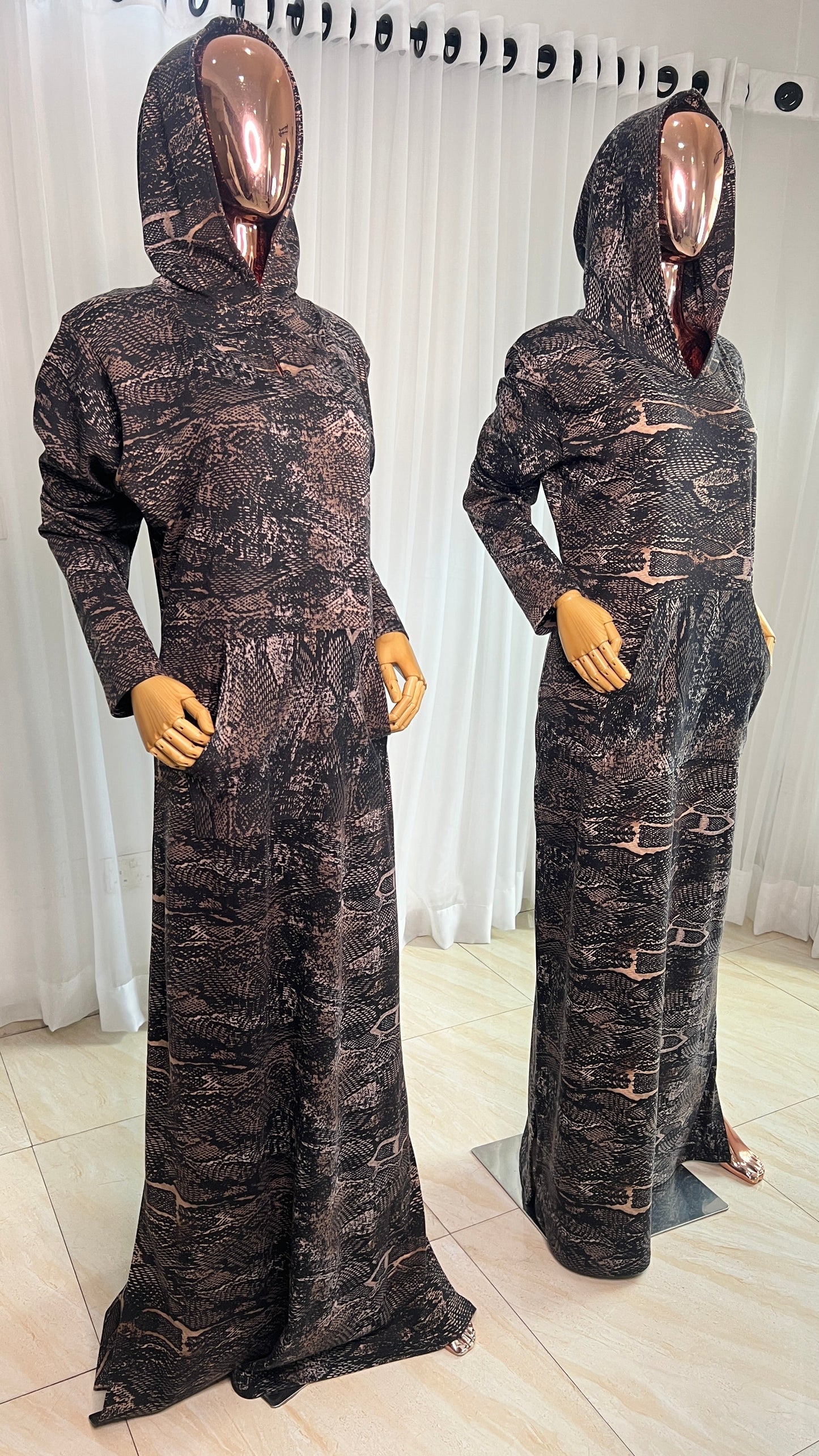 Eezzy Animal print Stretch Hooded Lounge Maxi Dress