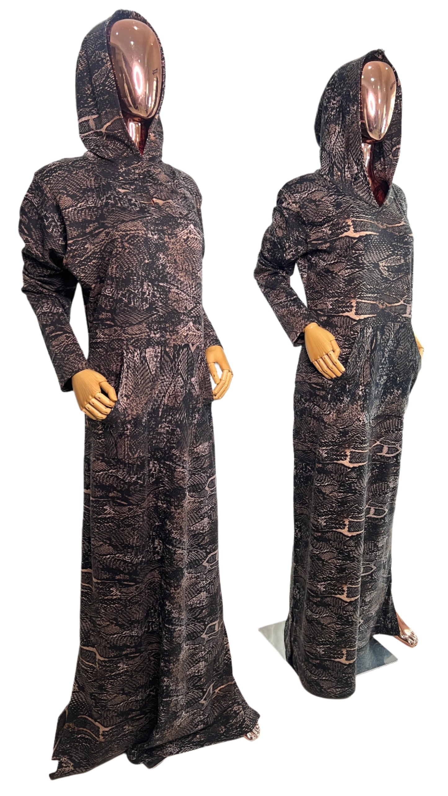 Eezzy Animal print Stretch Hooded Lounge Maxi Dress