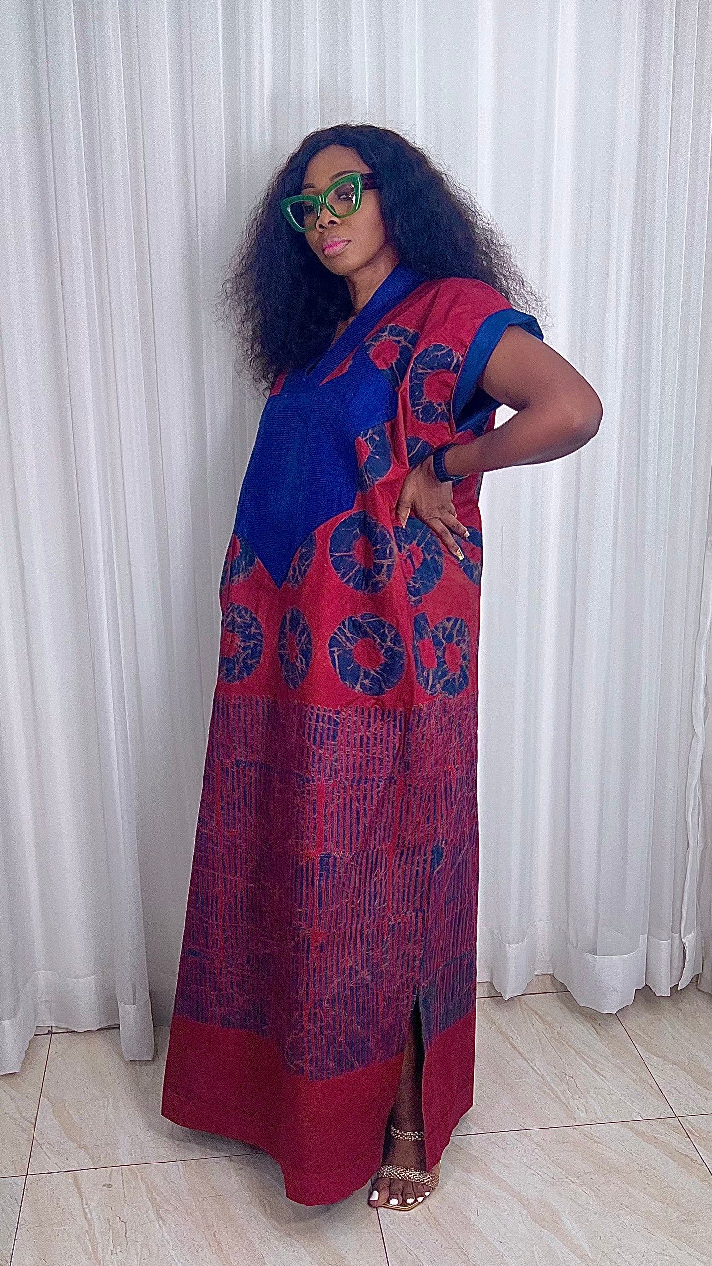 Adire Batik Tye Dye Cotton kaftan BouBou Caftan Shirt dress Summer Beach wear Evening wear maxi gown with slit - 062