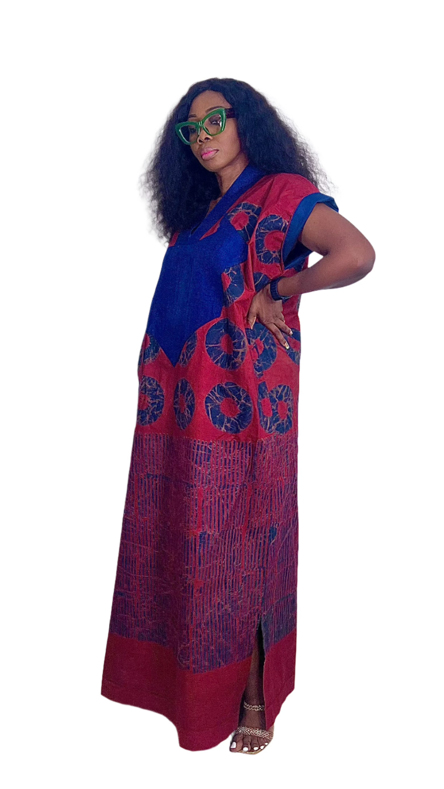 Adire Batik Tye Dye Cotton kaftan BouBou Caftan Shirt dress Summer Beach wear Evening wear maxi gown with slit - 062