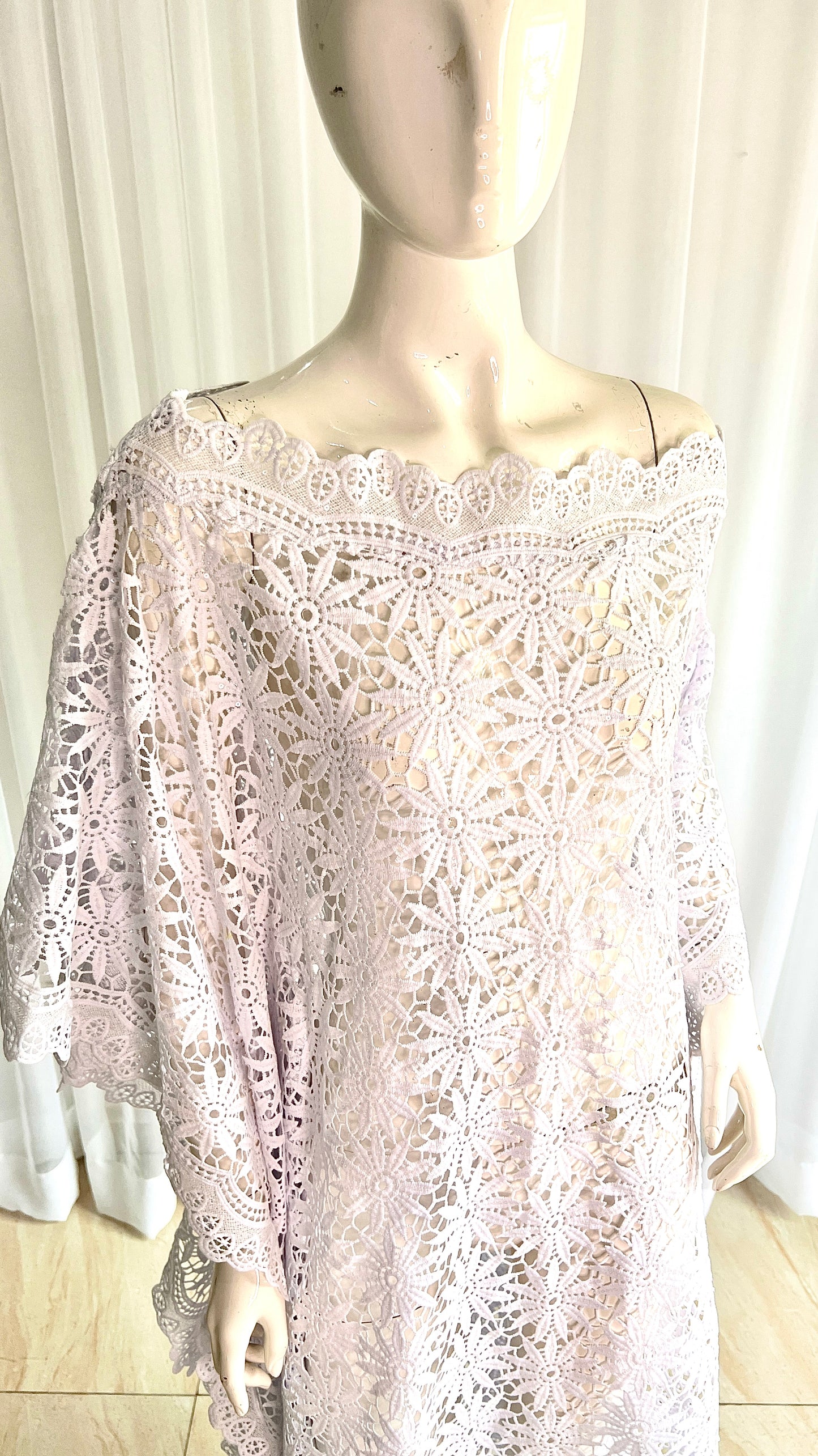White Lace Kaftan Evening Gown/maxi Dress - 058