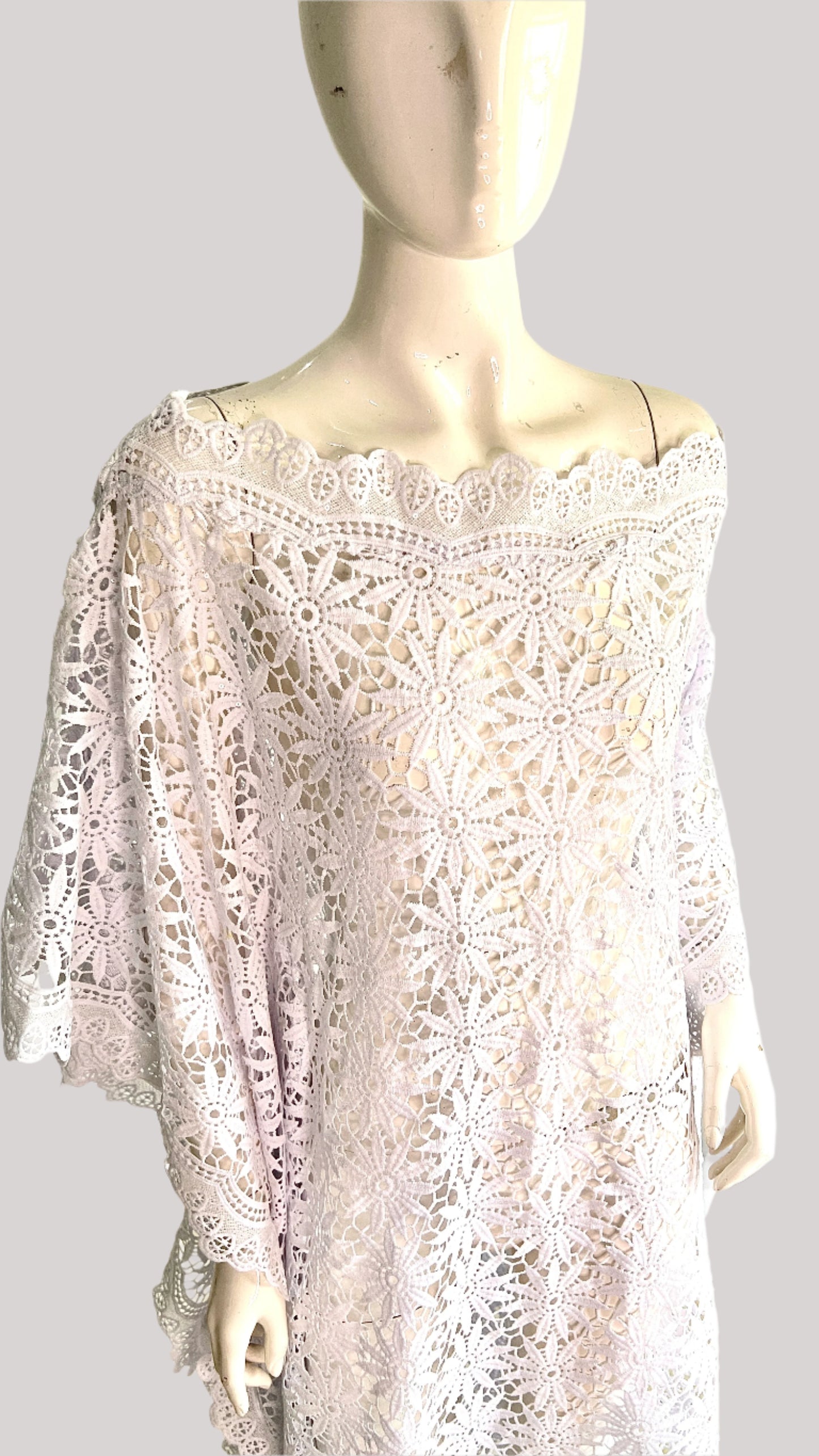 White Lace Kaftan Evening Gown/maxi Dress - 058
