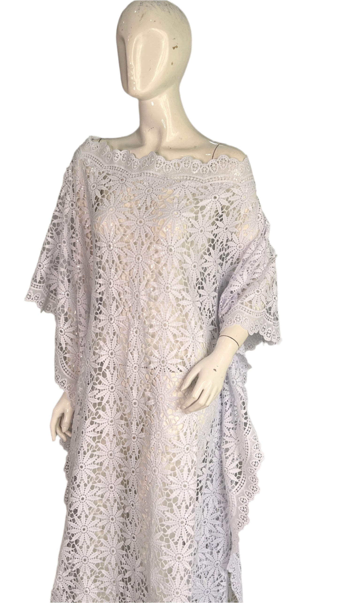 White Lace Kaftan Evening Gown/maxi Dress - 058