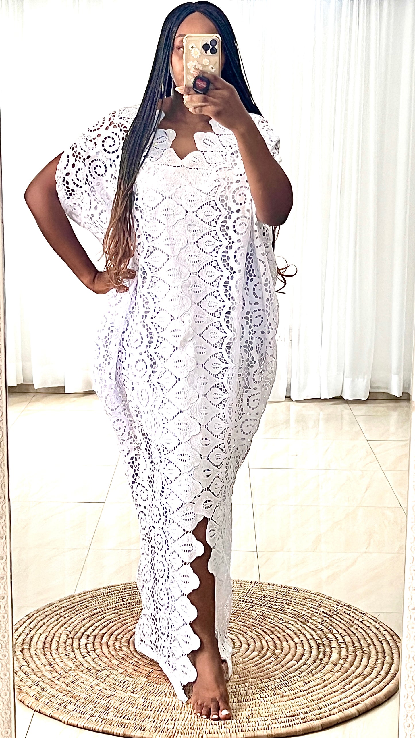 White Lace Kaftan Evening Gown/maxi Dress - 058