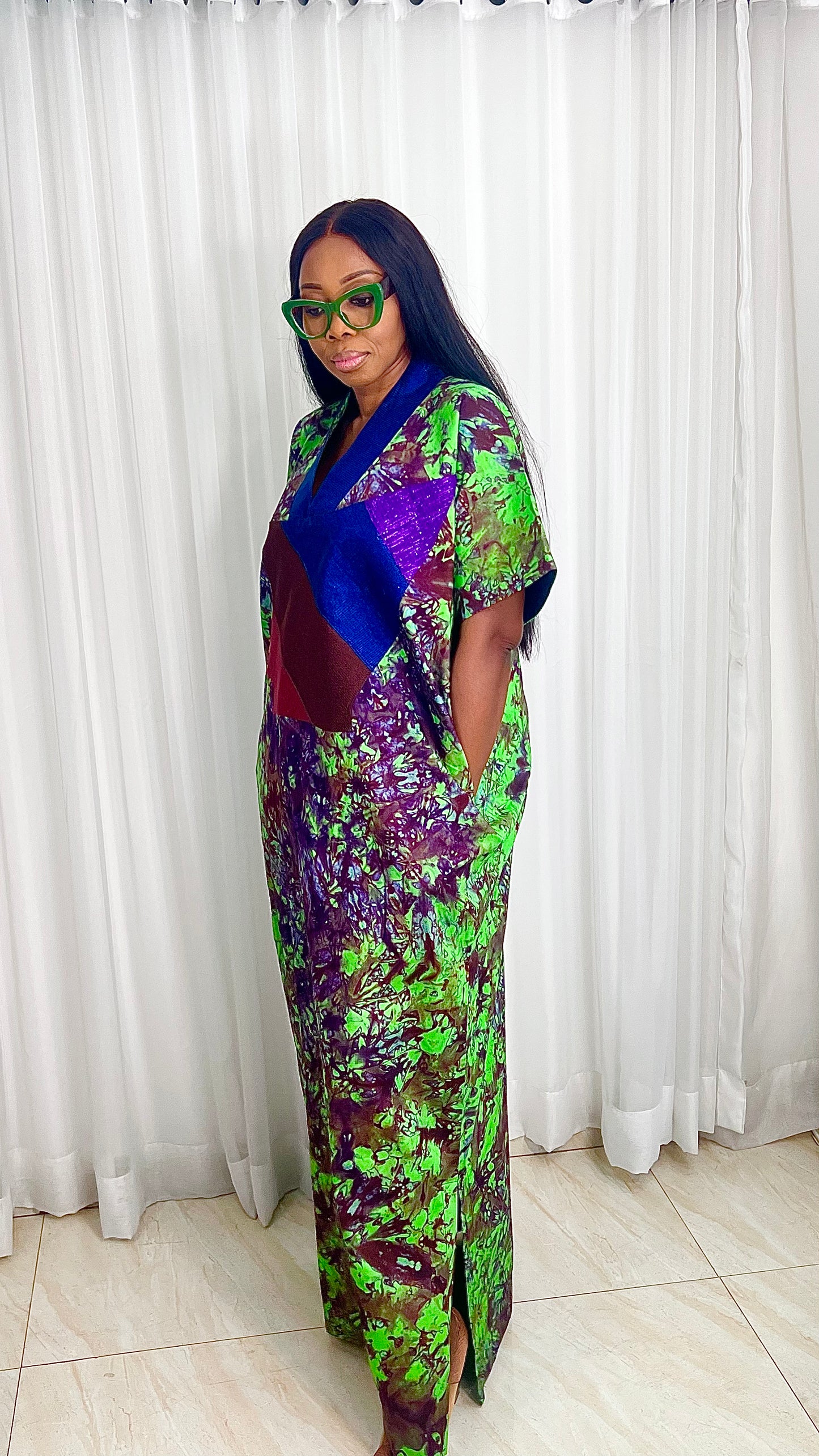 Adire Batik Tye Dye Cotton kaftan/BouBou Kaftan Caftan Shirt dress Summer Beach wear Evening wear maxi/gown with slit - 040