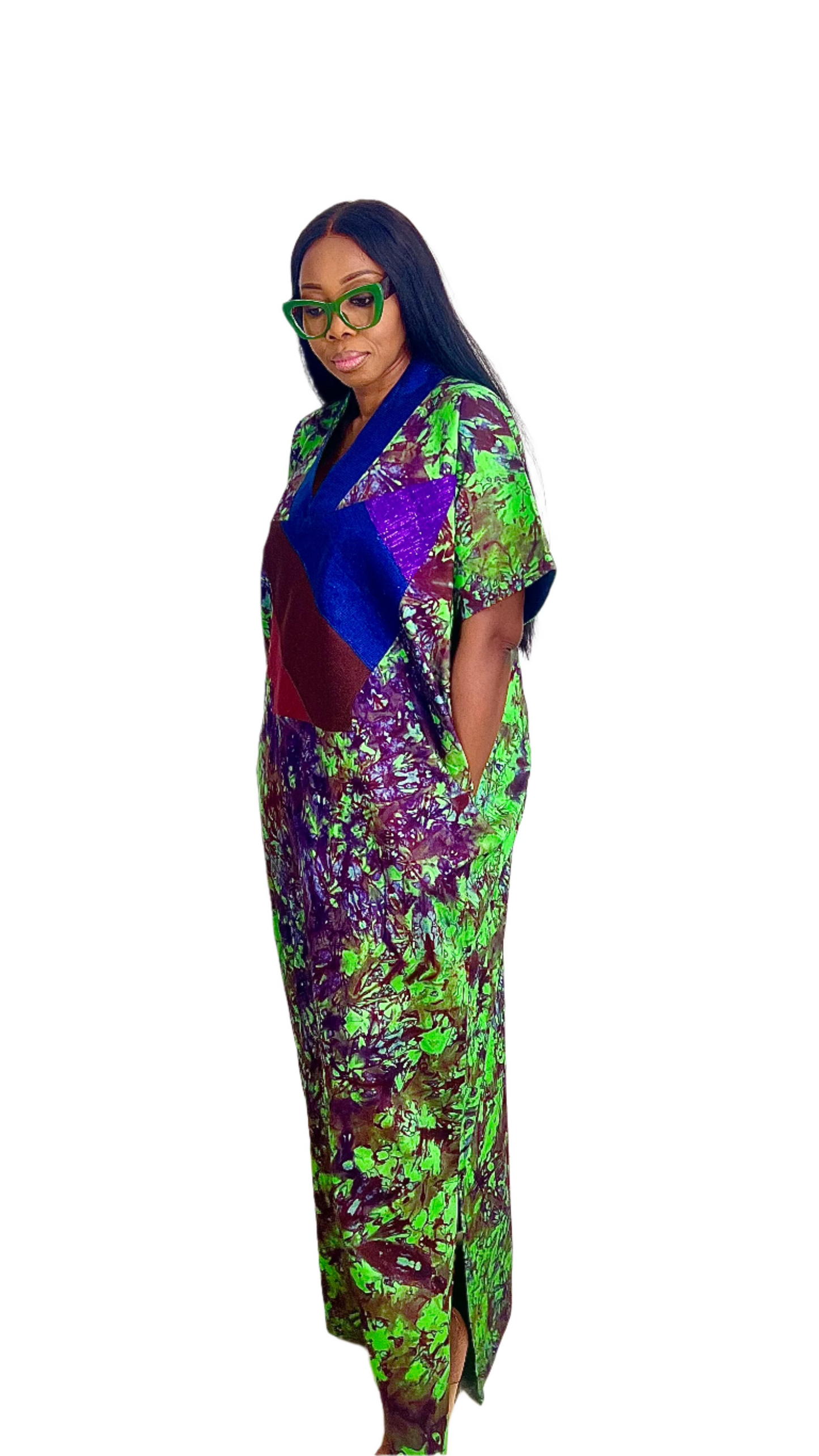 Adire Batik Tye Dye Cotton kaftan/BouBou Kaftan Caftan Shirt dress Summer Beach wear Evening wear maxi/gown with slit - 040