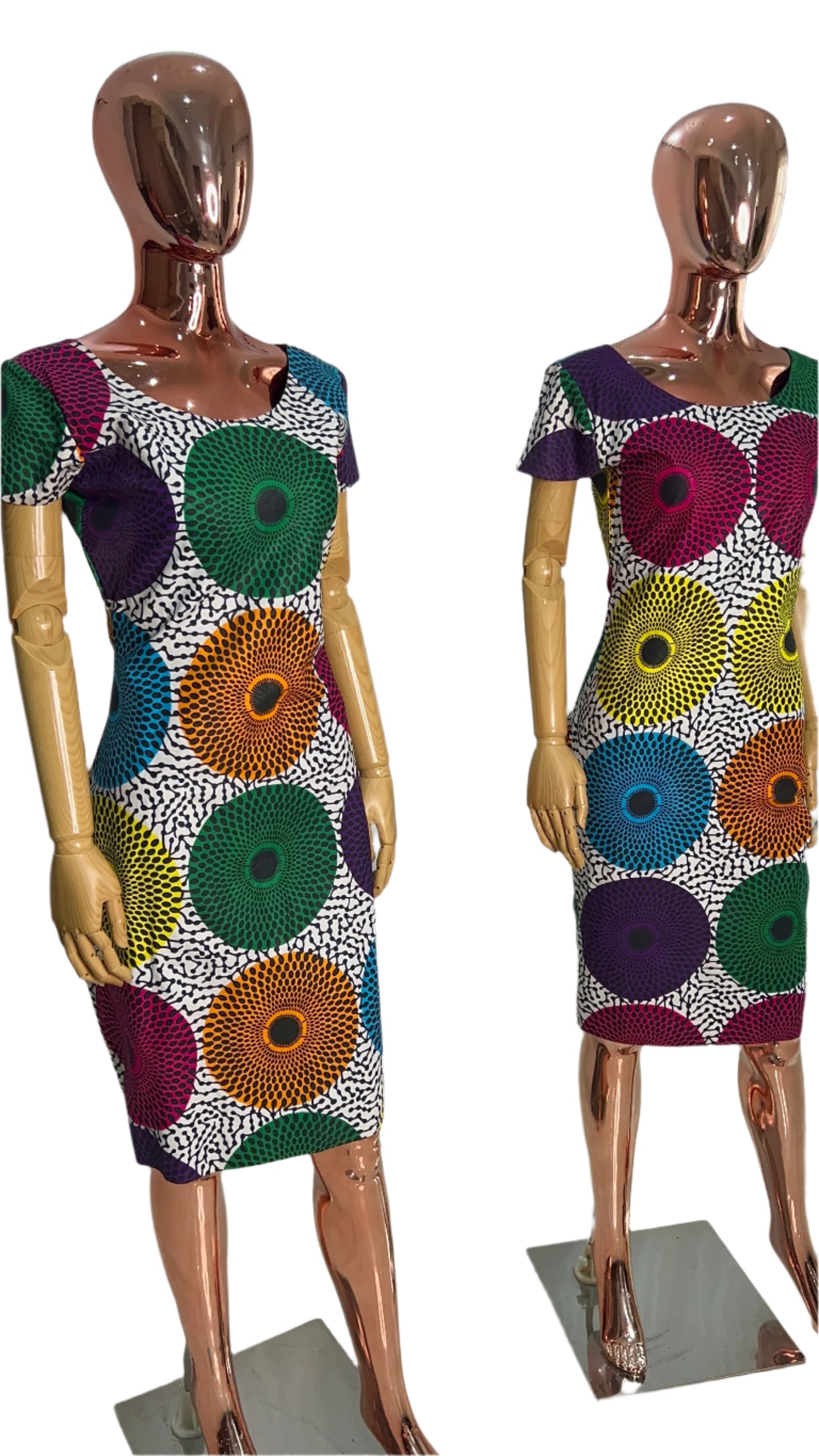 Multi colour Ankara Stretch maxi Dress with pockets - 069
