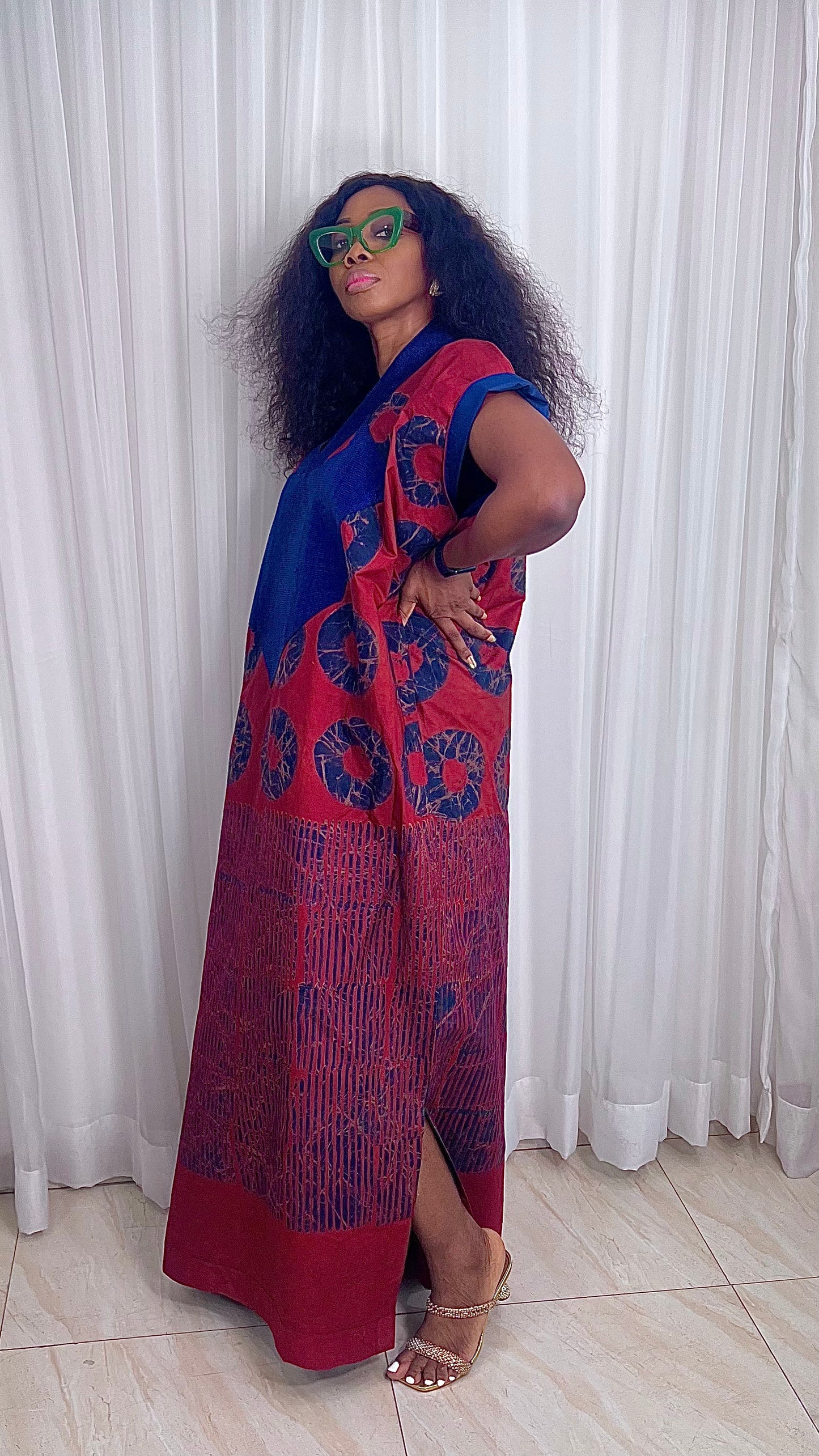 Adire Batik Tye Dye Cotton kaftan BouBou Caftan Shirt dress Summer Beach wear Evening wear maxi gown with slit - 062
