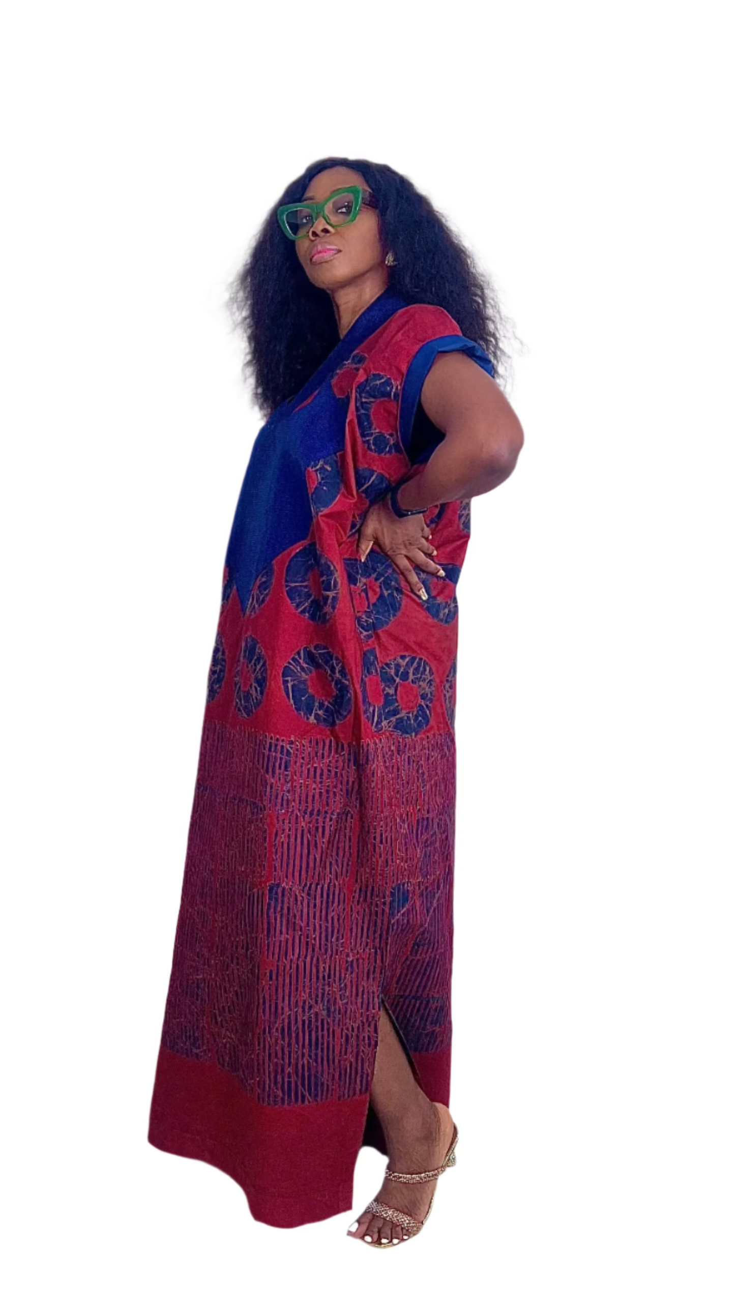 Adire Batik Tye Dye Cotton kaftan BouBou Caftan Shirt dress Summer Beach wear Evening wear maxi gown with slit - 062