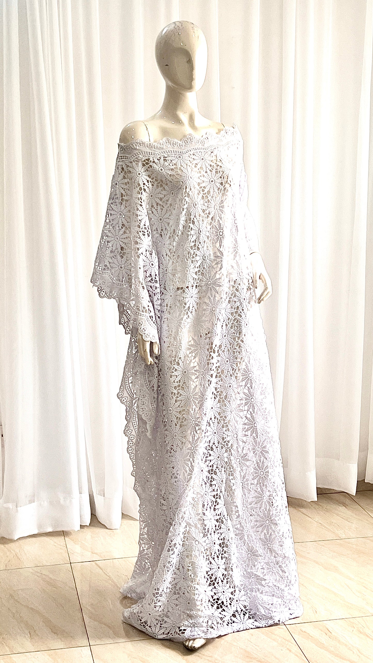 White Lace Kaftan Evening Gown/maxi Dress - 058