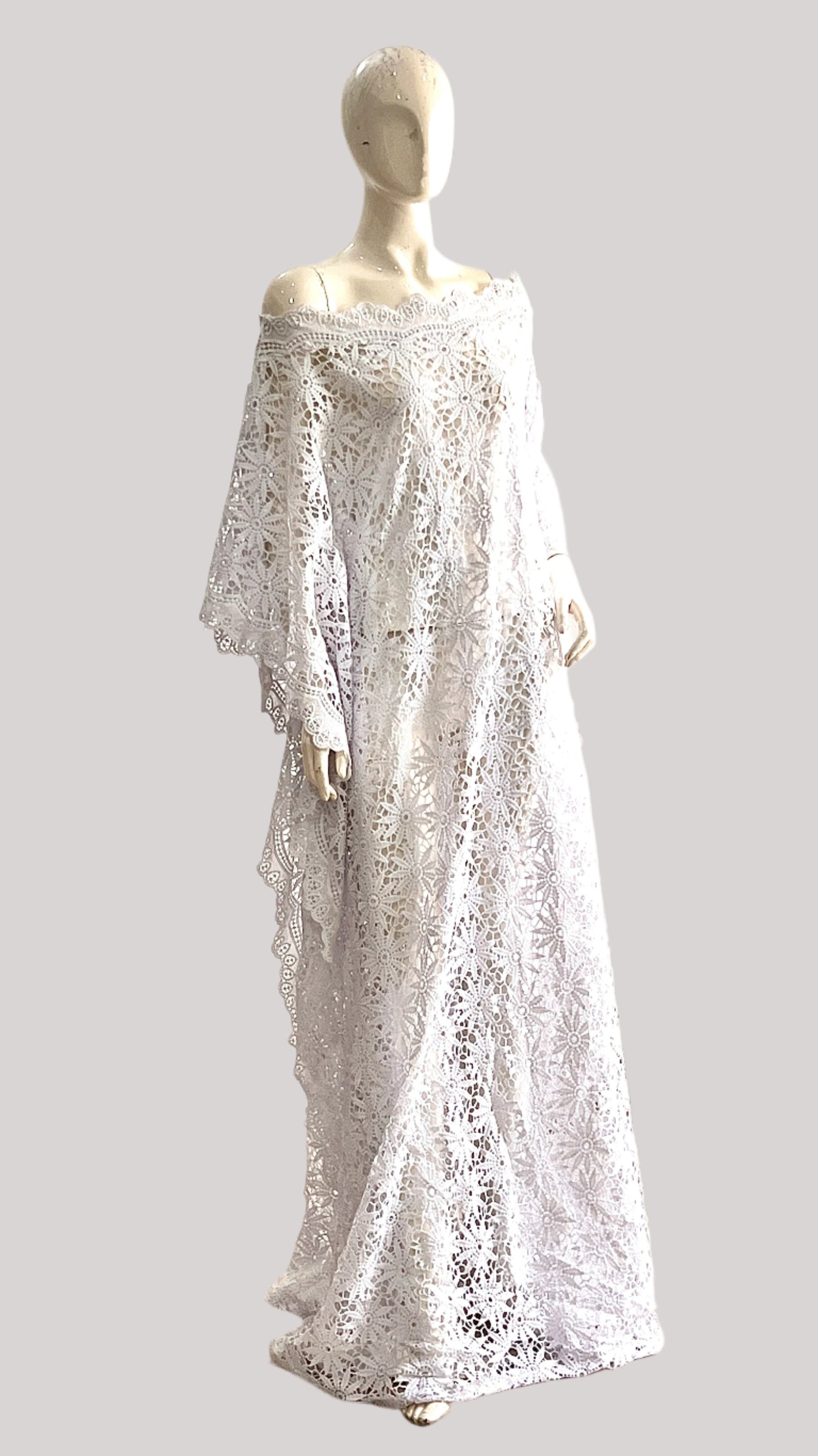 White Lace Kaftan Evening Gown/maxi Dress - 058