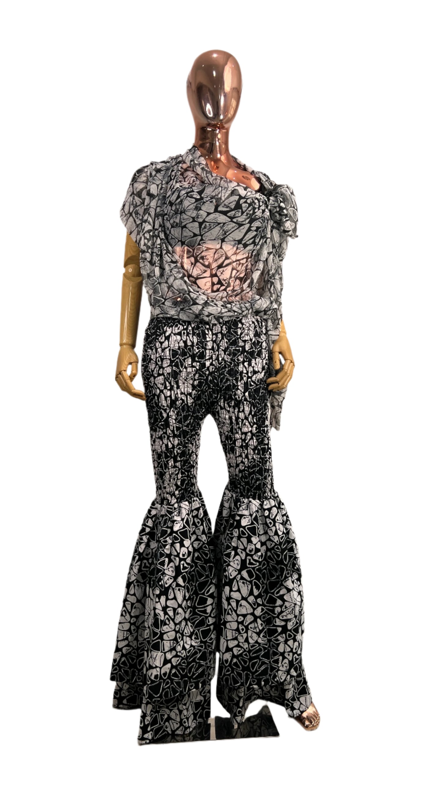 2Piece Summer Party Smocked Pant Set - Chiffon Top and Cotton Pants - 038 - Tall Length