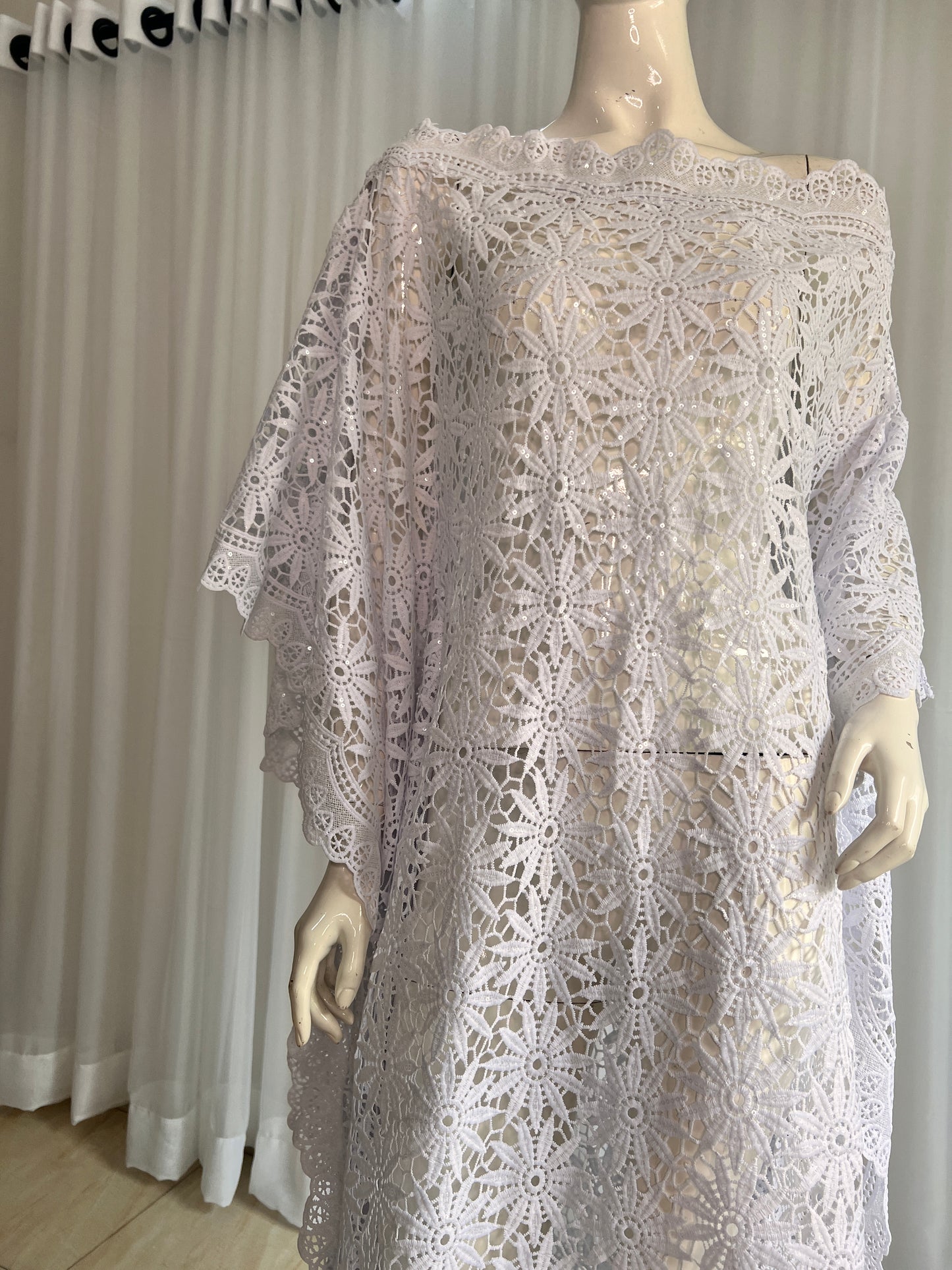 White Lace Kaftan Evening Gown/maxi Dress - 058
