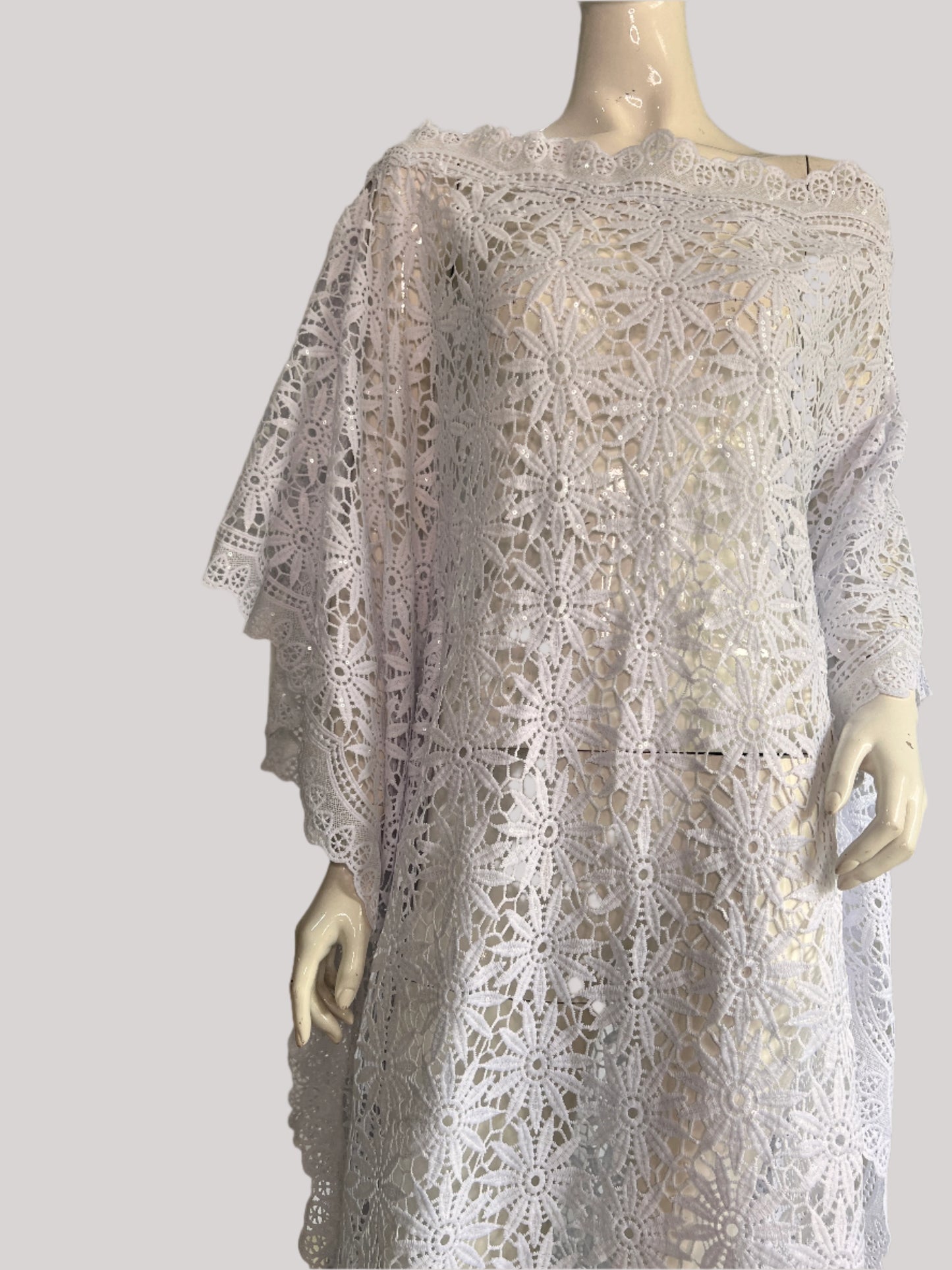 White Lace Kaftan Evening Gown/maxi Dress - 058
