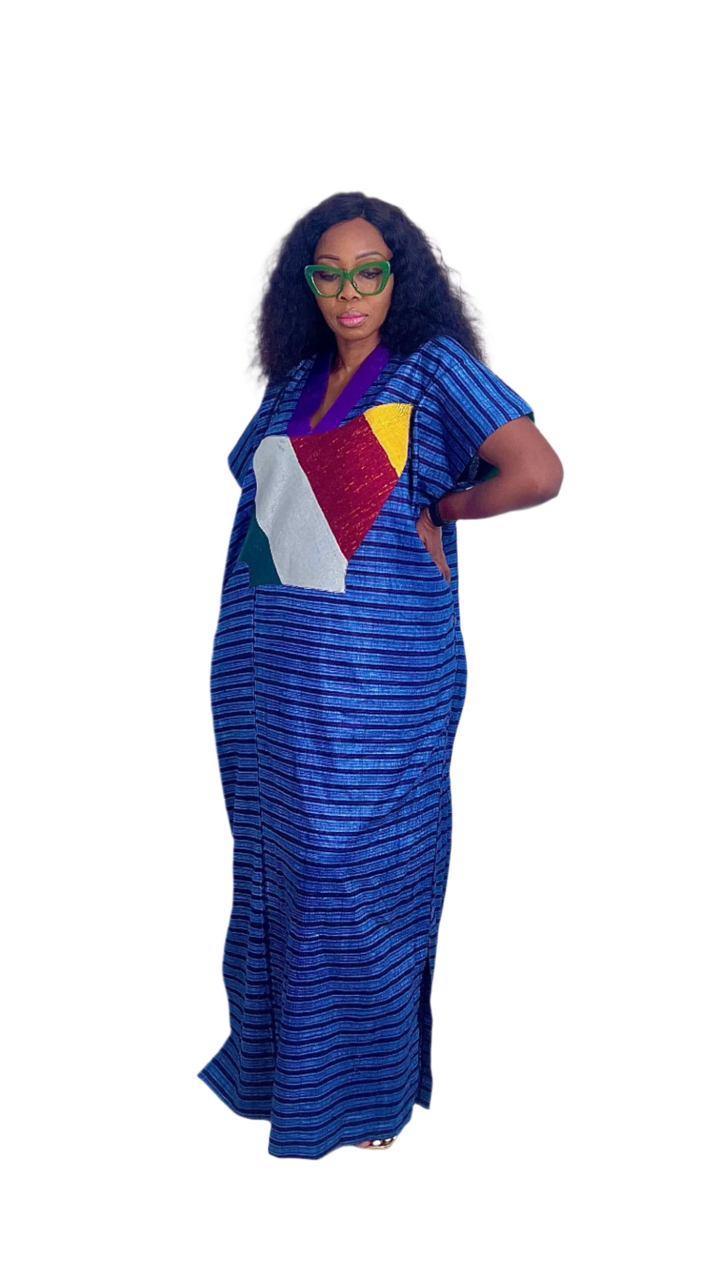 Adire Batik Tye Dye Brocade kaftan BouBou Caftan Shirt dress Summer Beach wear Evening wear maxi gown with slit - 061