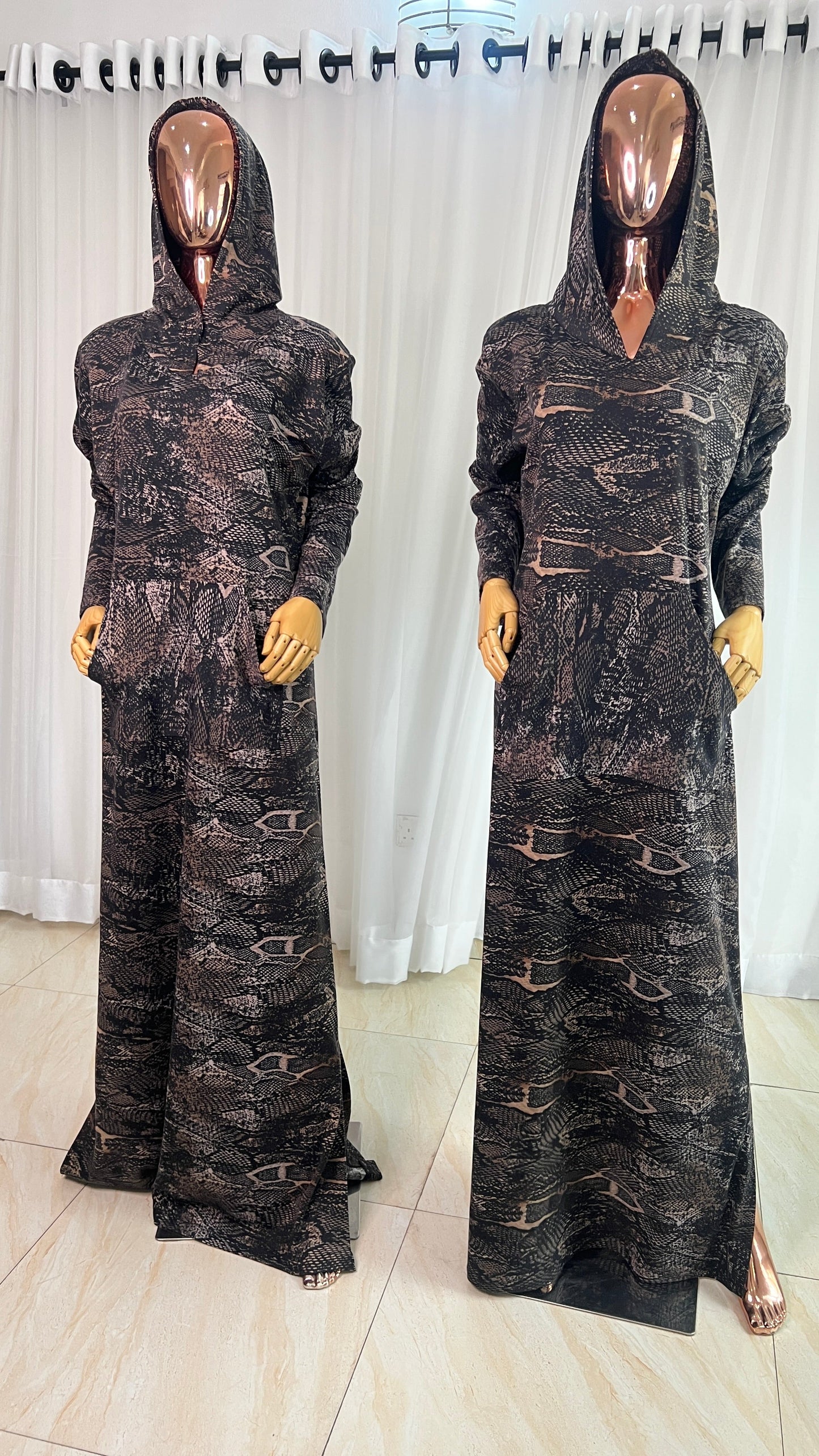 Eezzy Animal print Stretch Hooded Lounge Maxi Dress