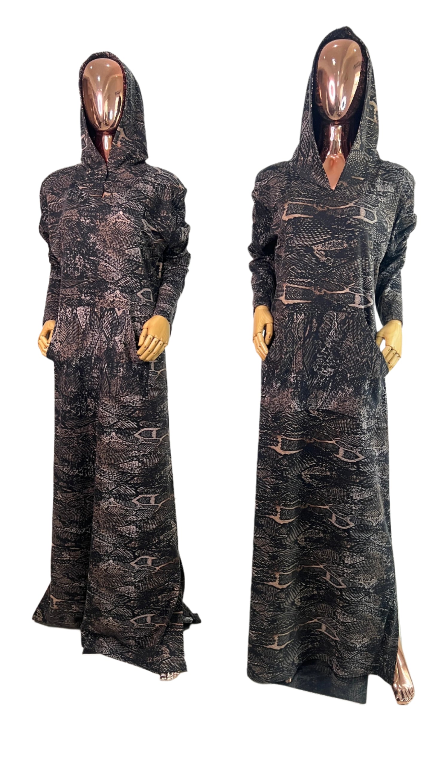 Eezzy Animal print Stretch Hooded Lounge Maxi Dress