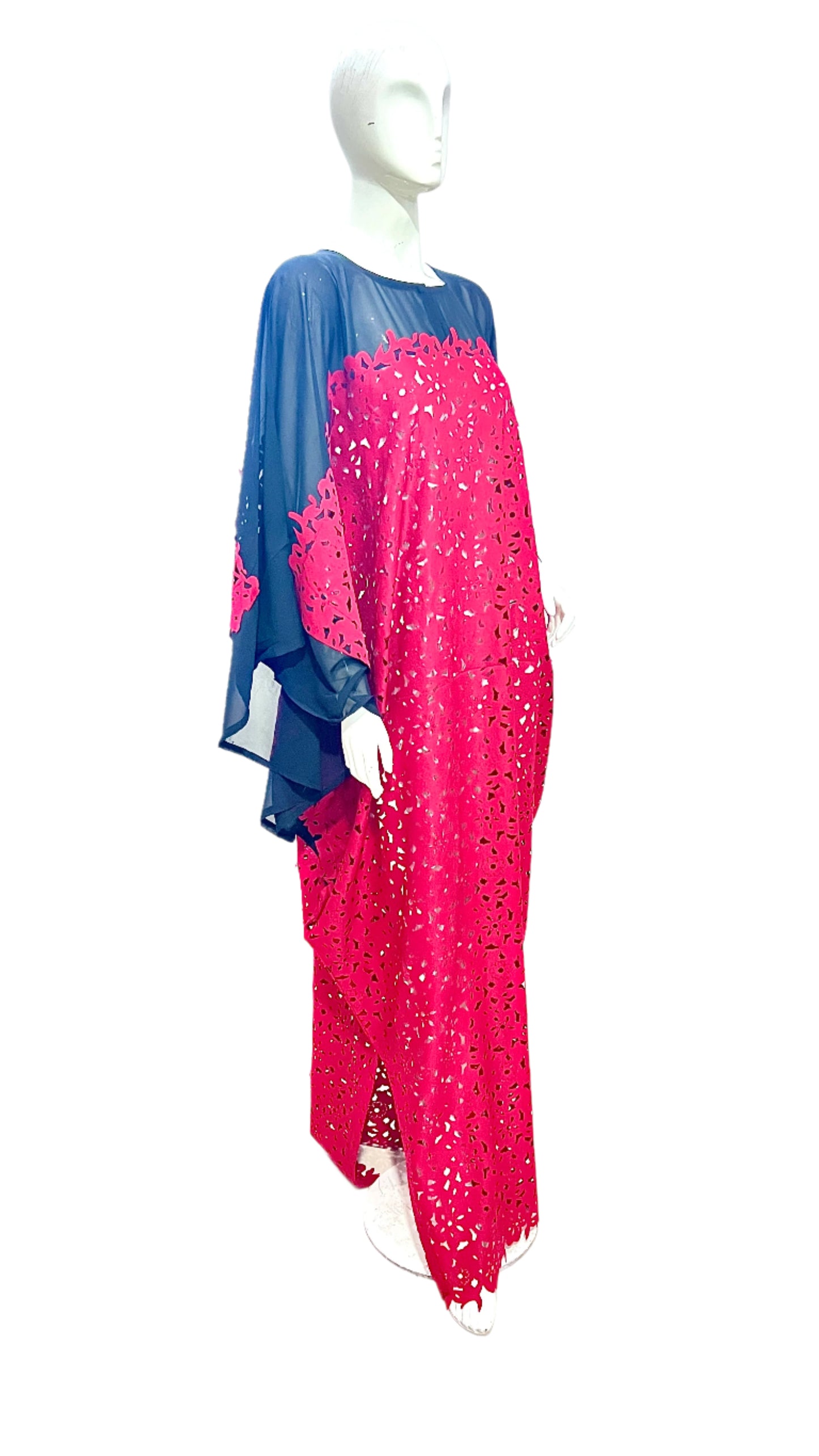 RED Cotton Kaftan Maxi Dress - 035