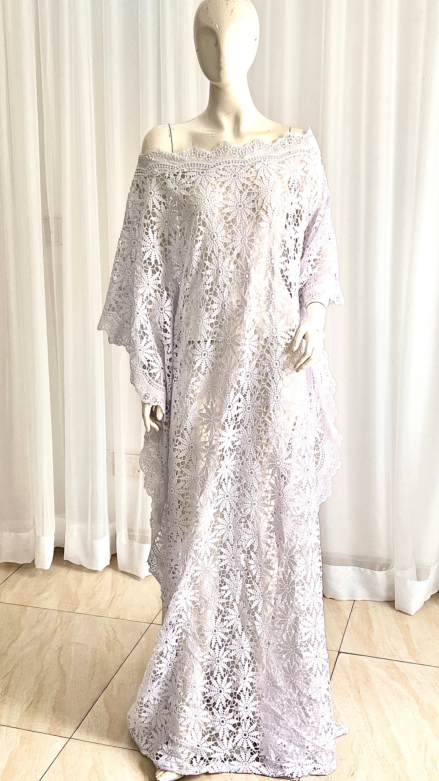 White Lace Kaftan Evening Gown/maxi Dress - 058