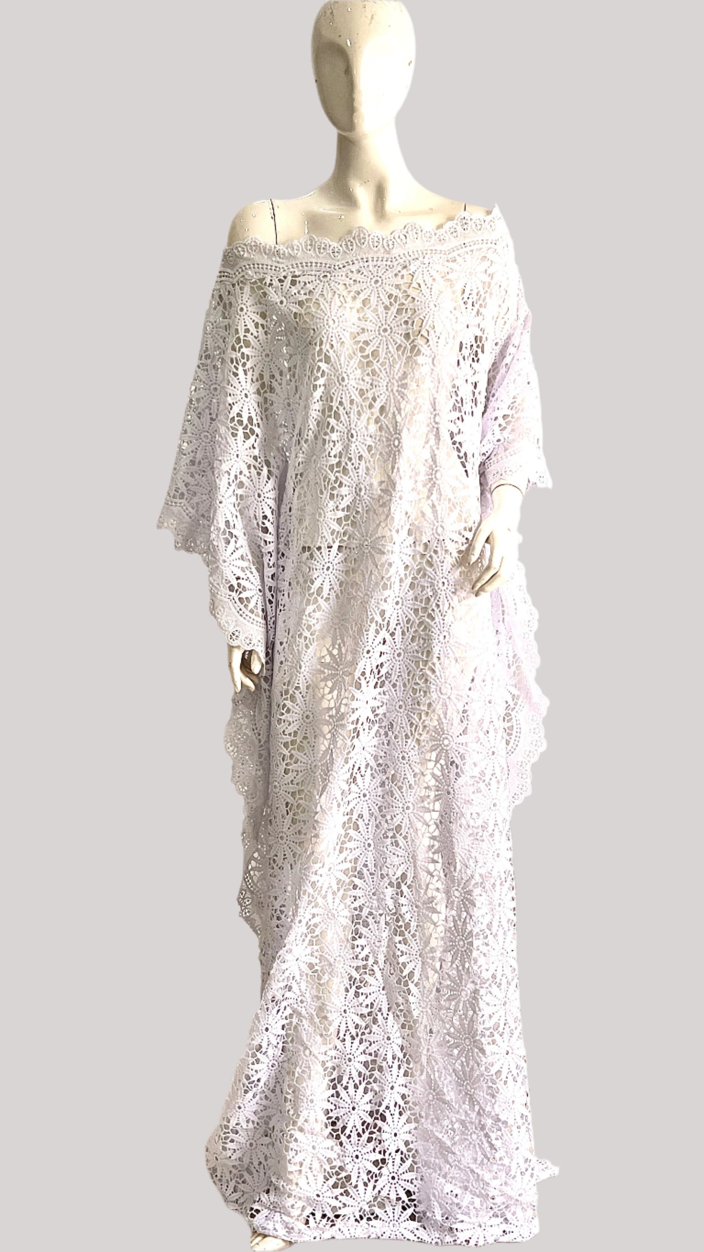 White Lace Kaftan Evening Gown/maxi Dress - 058