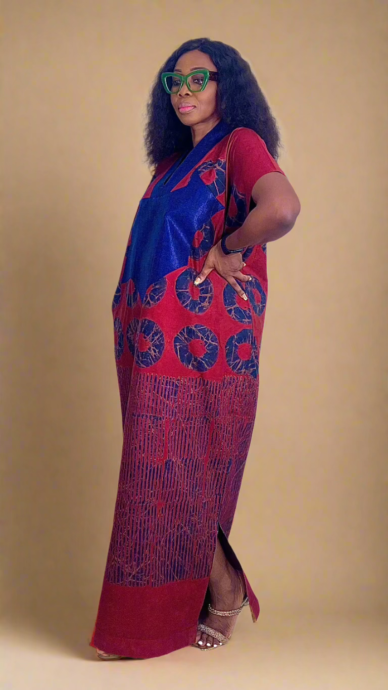 Adire Batik Tye Dye Cotton kaftan BouBou Caftan Shirt dress Summer Beach wear Evening wear maxi gown with slit - 062