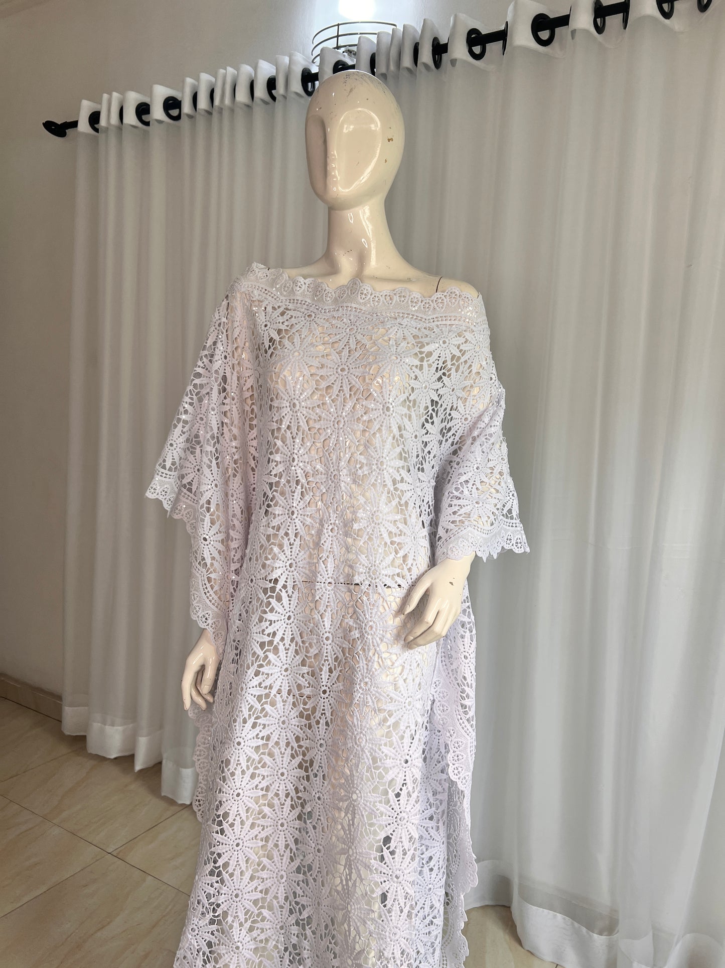 White Lace Kaftan Evening Gown/maxi Dress - 058