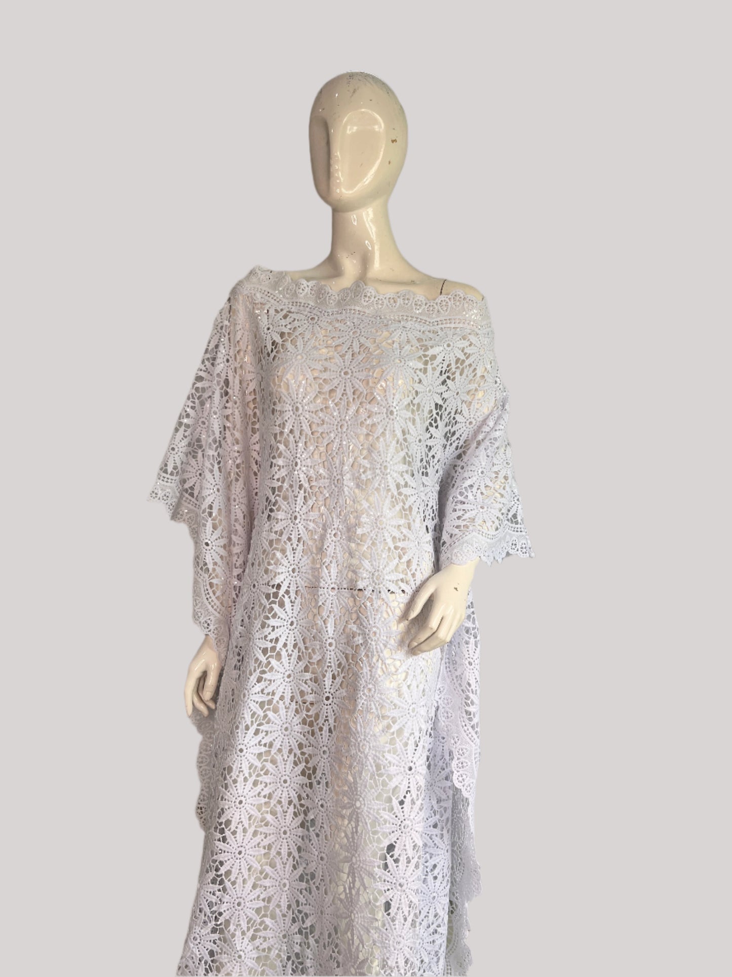White Lace Kaftan Evening Gown/maxi Dress - 058