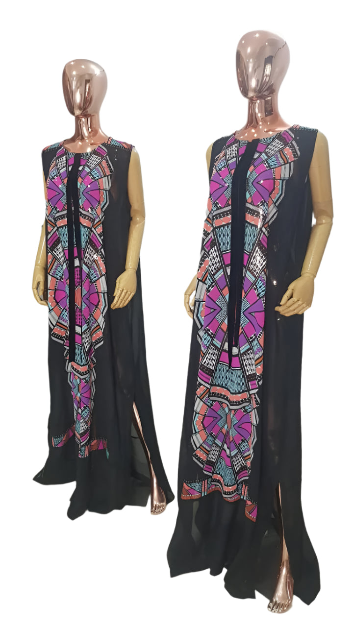 My Dress Multi colour Front Black Chiffon Kaftan - 084