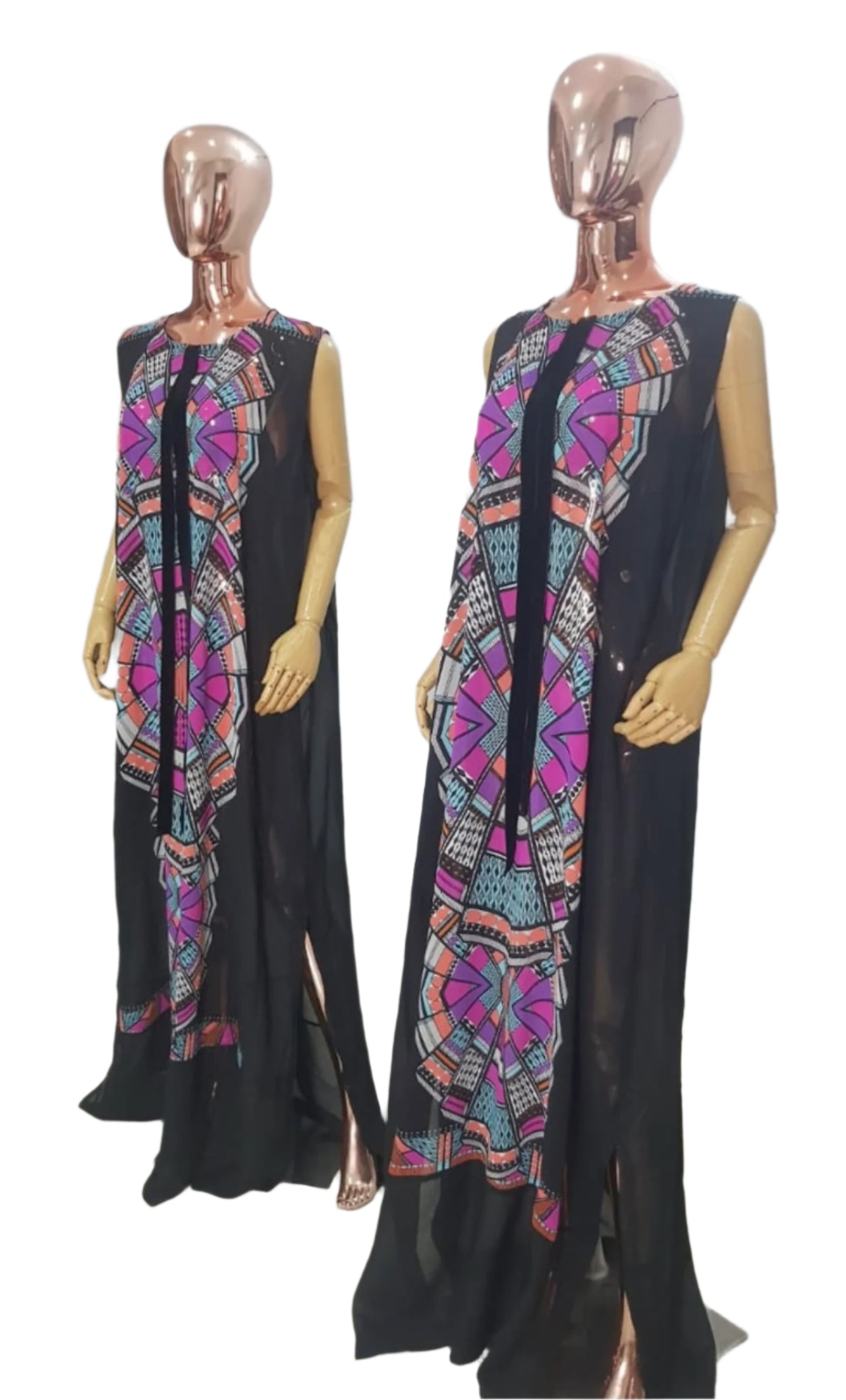 My Dress Multi colour Front Black Chiffon Kaftan - 084