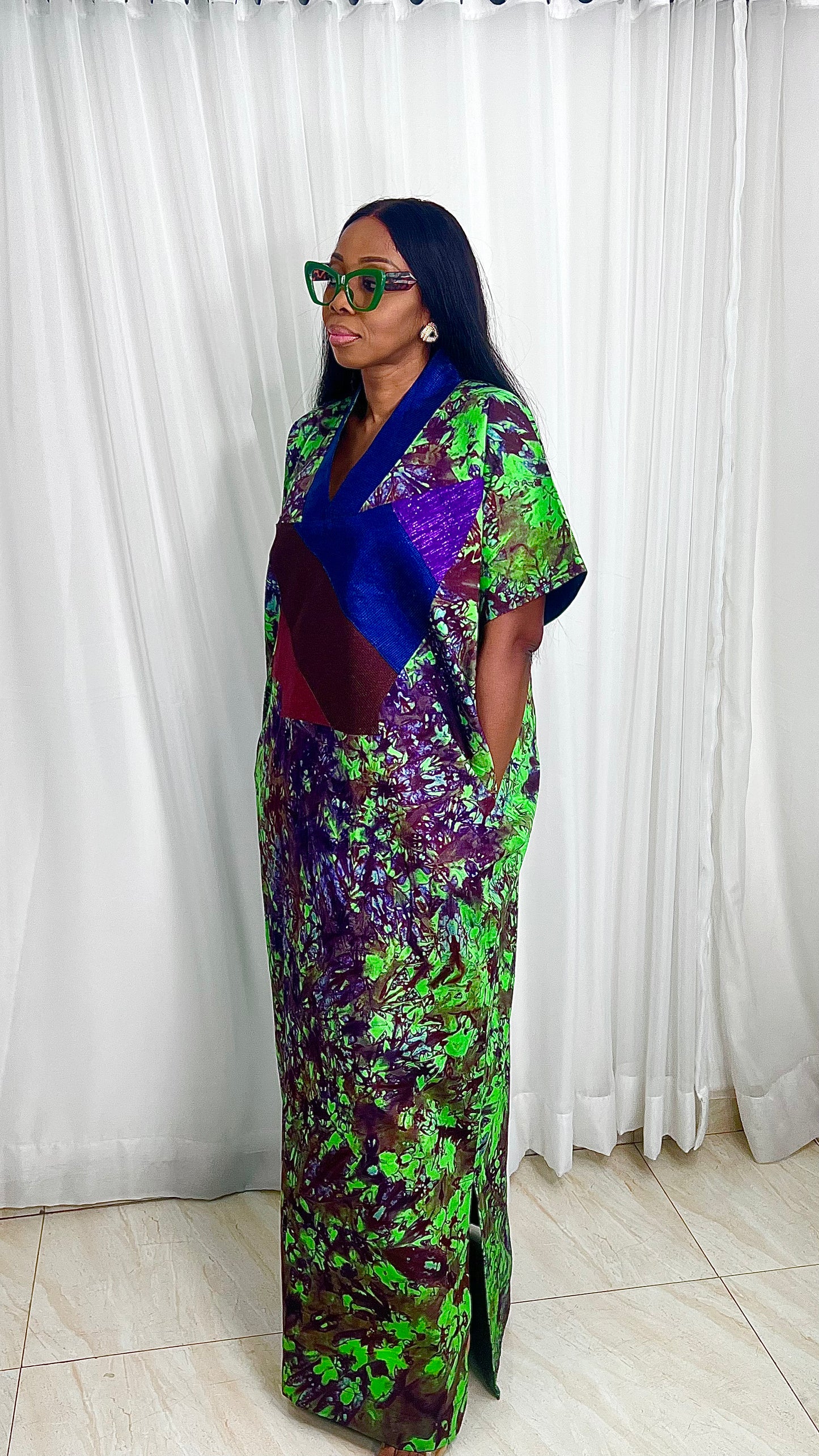 Adire Batik Tye Dye Cotton kaftan/BouBou Kaftan Caftan Shirt dress Summer Beach wear Evening wear maxi/gown with slit - 040