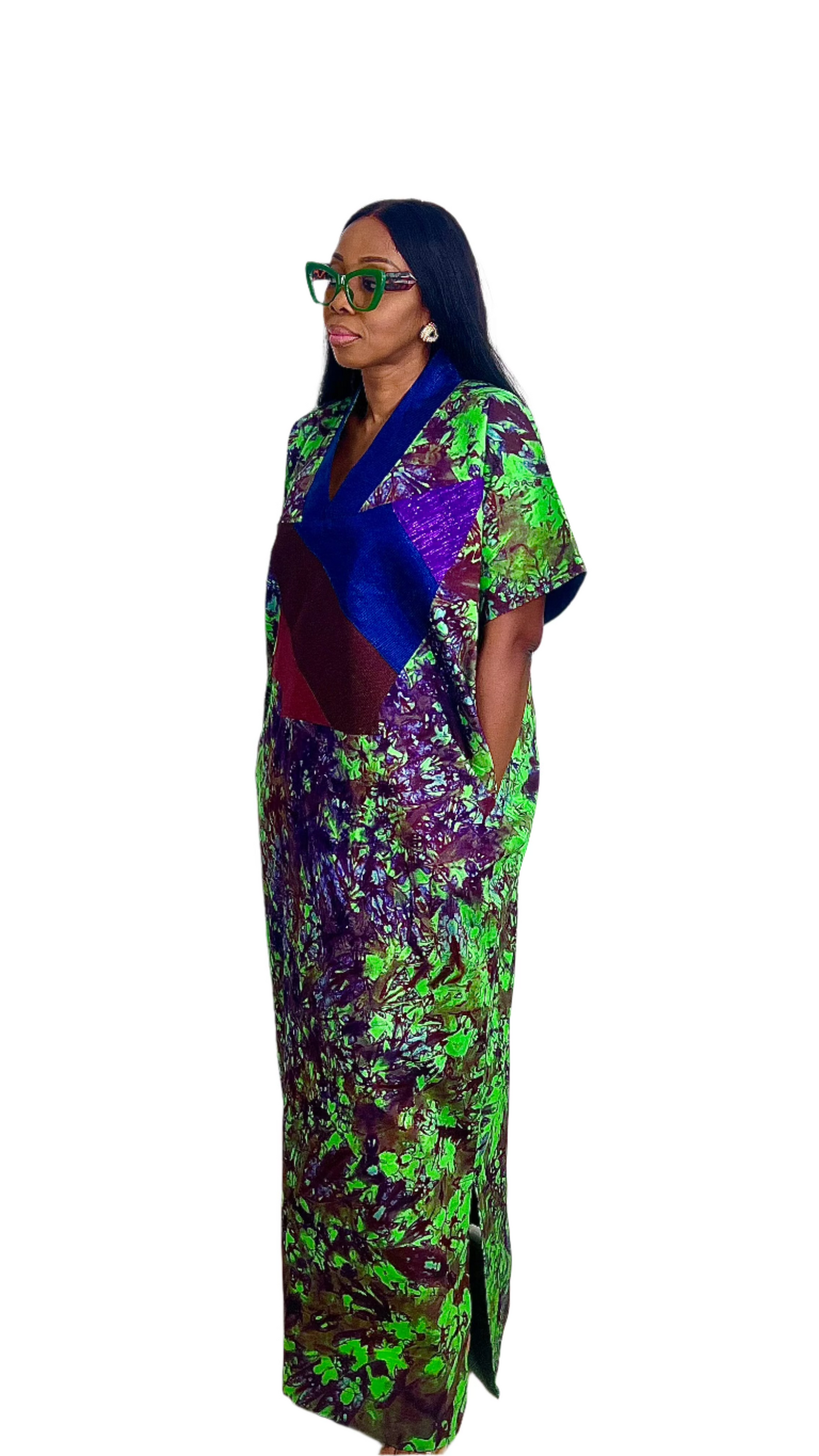Adire Batik Tye Dye Cotton kaftan/BouBou Kaftan Caftan Shirt dress Summer Beach wear Evening wear maxi/gown with slit - 040