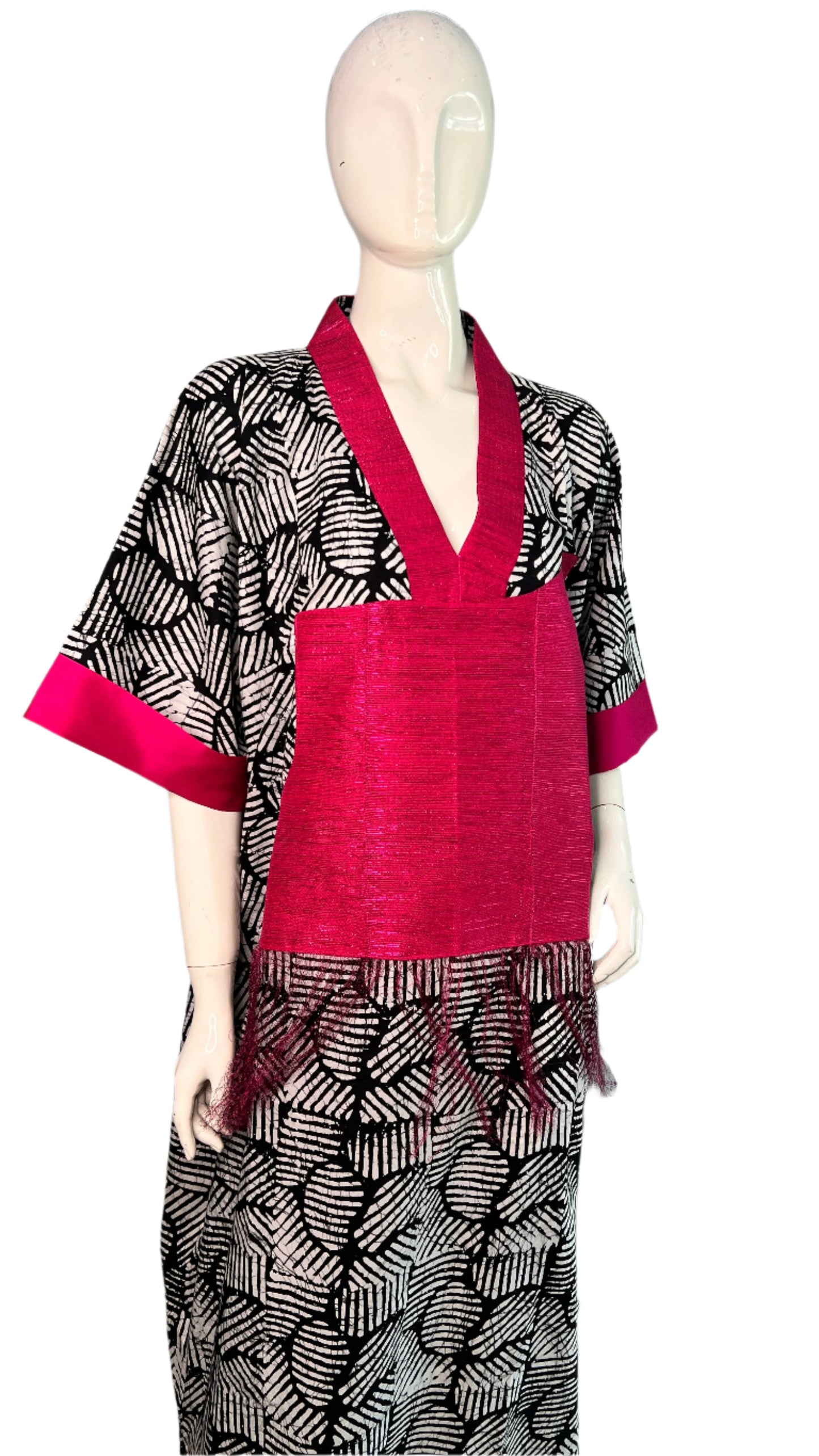 Eezzy Batik Cotton Blk/White/Pink Kaftan Maxi Dress - 013