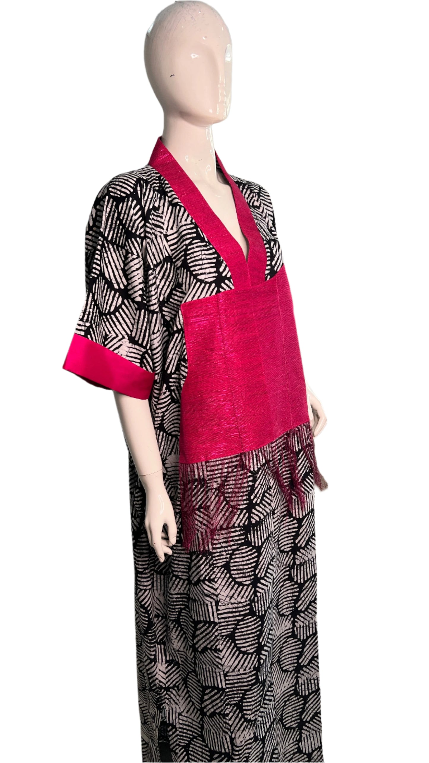 Eezzy Batik Cotton Blk/White/Pink Kaftan Maxi Dress - 013