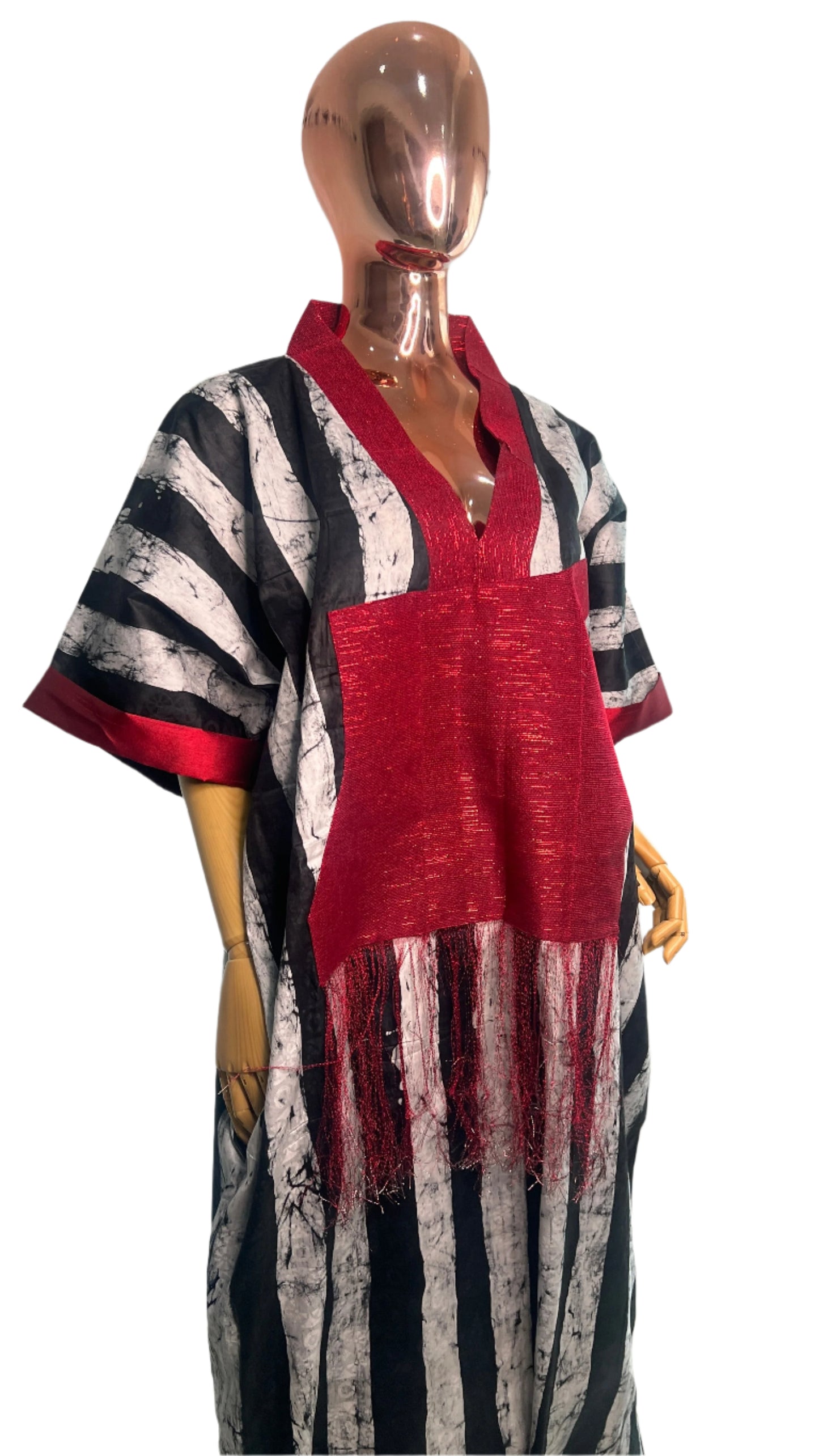 Eezzy Batik Brocade Blk/White/Red Kaftan Maxi Dress - 007