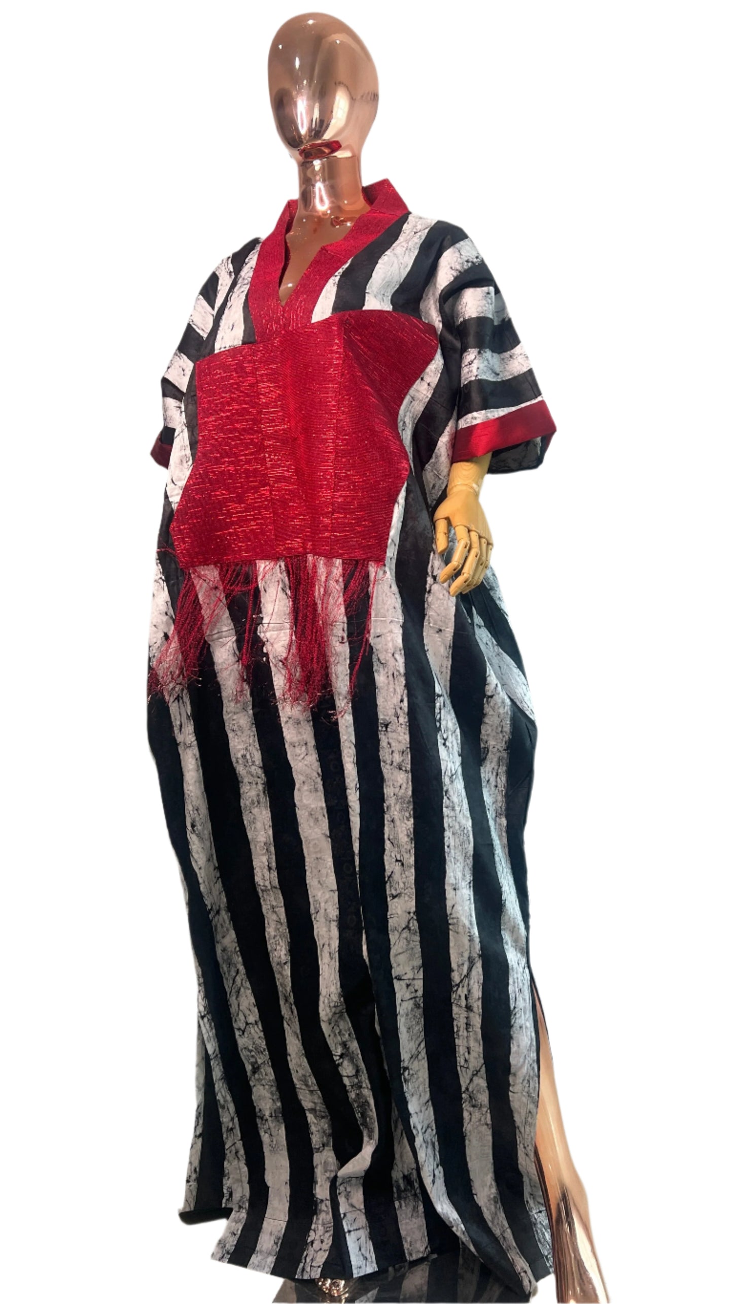 Eezzy Batik Brocade Blk/White/Red Kaftan Maxi Dress - 007