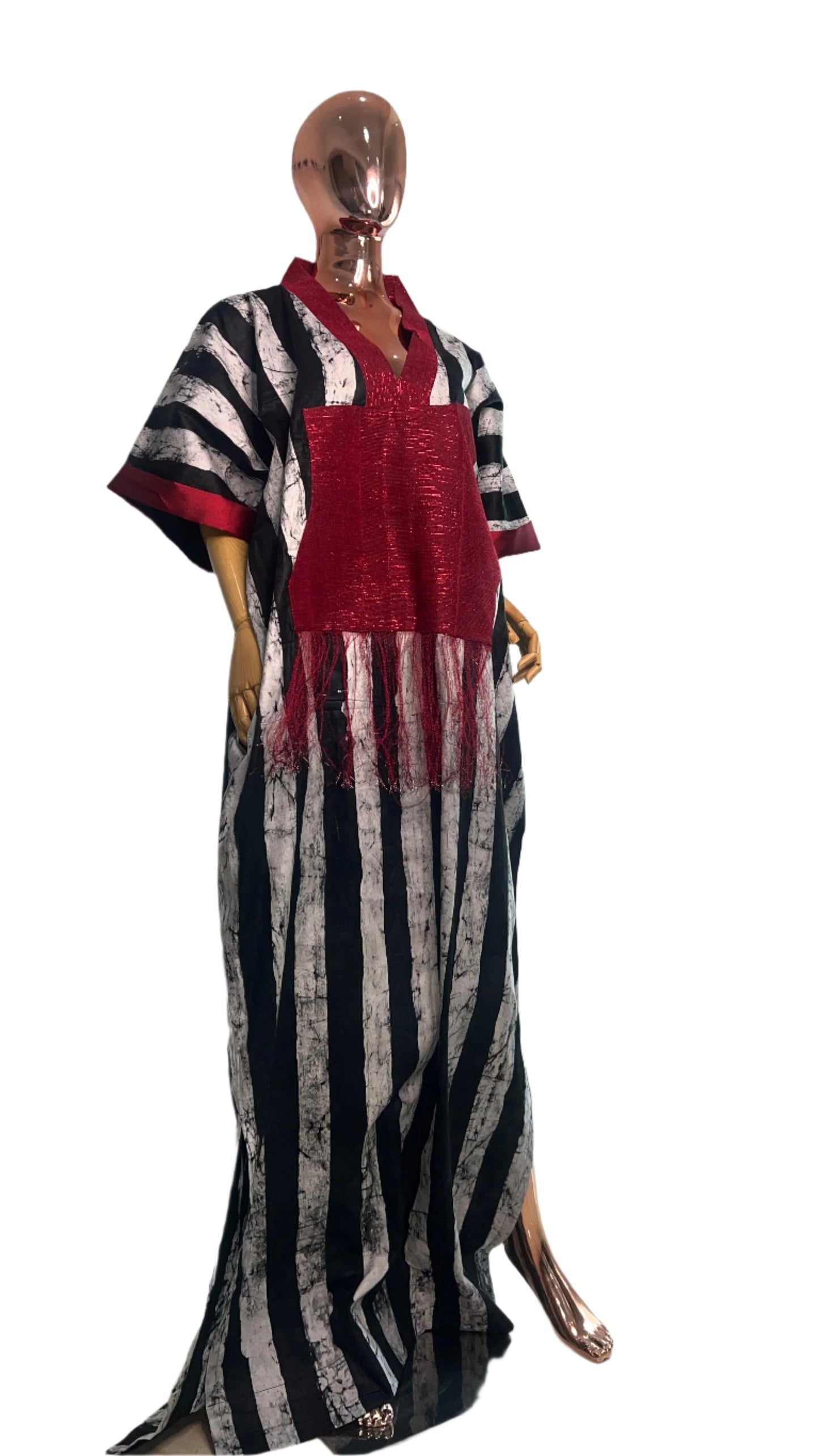 Eezzy Batik Brocade Blk/White/Red Kaftan Maxi Dress - 007