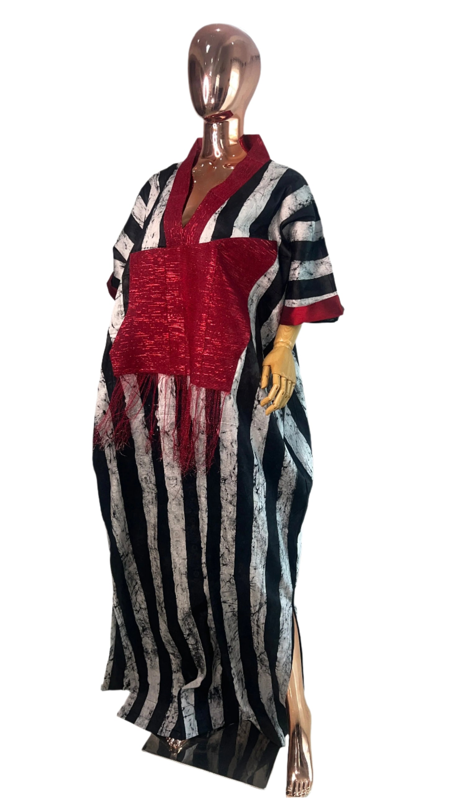 Eezzy Batik Brocade Blk/White/Red Kaftan Maxi Dress - 007
