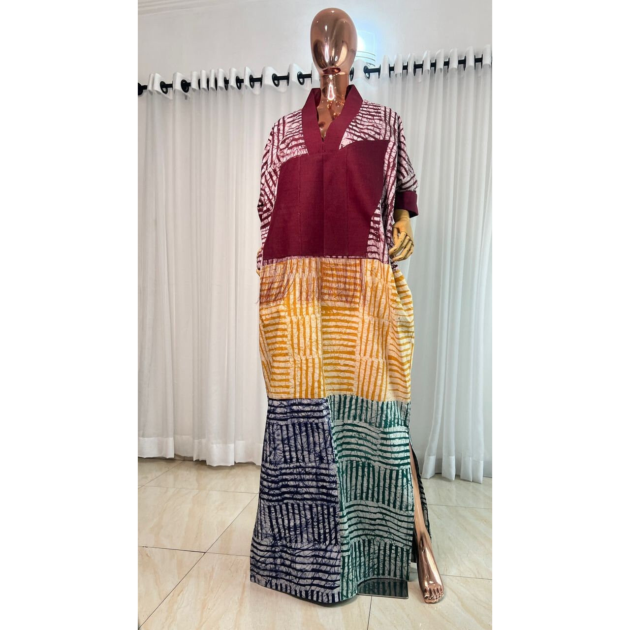 Adire/Batik Tye Dye Cotton kaftan/BouBou Kaftan/Caftan Shirt dress Summer/Beach wear Evening wear maxi/gown with slit