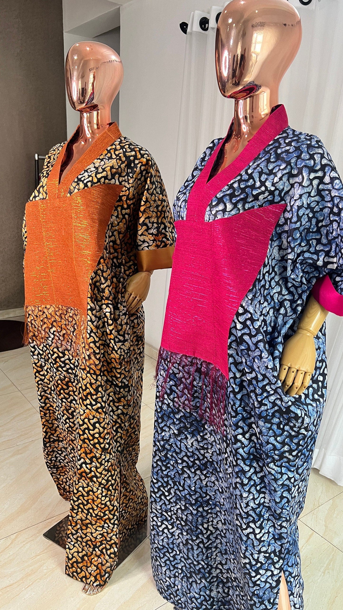 Adire/Batik Tye Dye Brocade kaftan/BouBou Kaftan/Caftan Shirt dress Summer/Beach wear Evening wear maxi/gown with slit