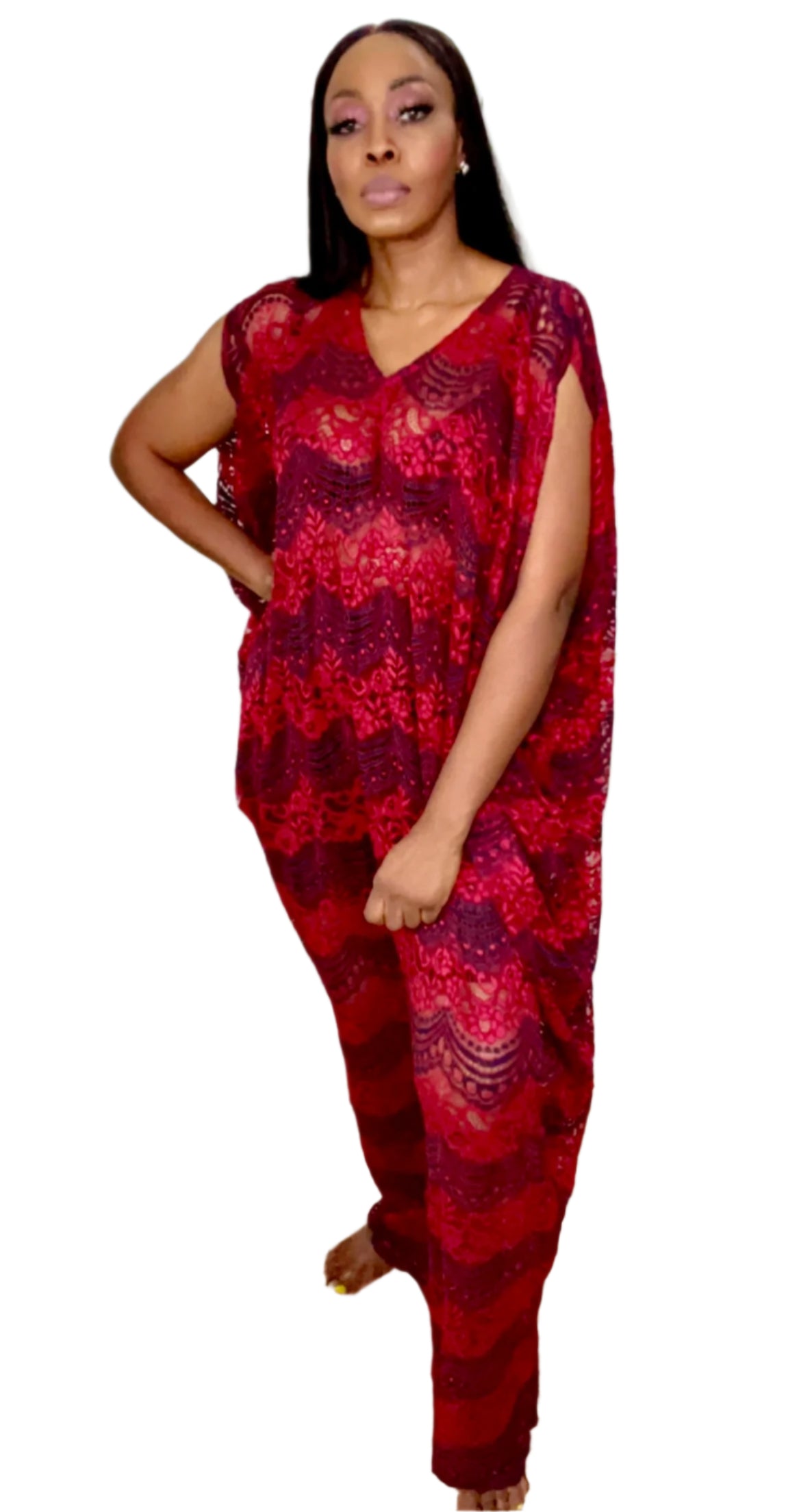 Eezzy Red Valentine Kaftan Maxi Dress - 019
