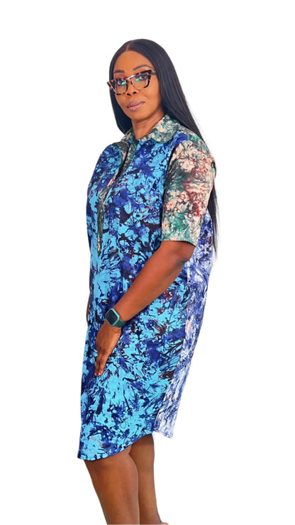 Adire/Tye Dye mix print Cotton Short dress Summer Evening wear gown - 102