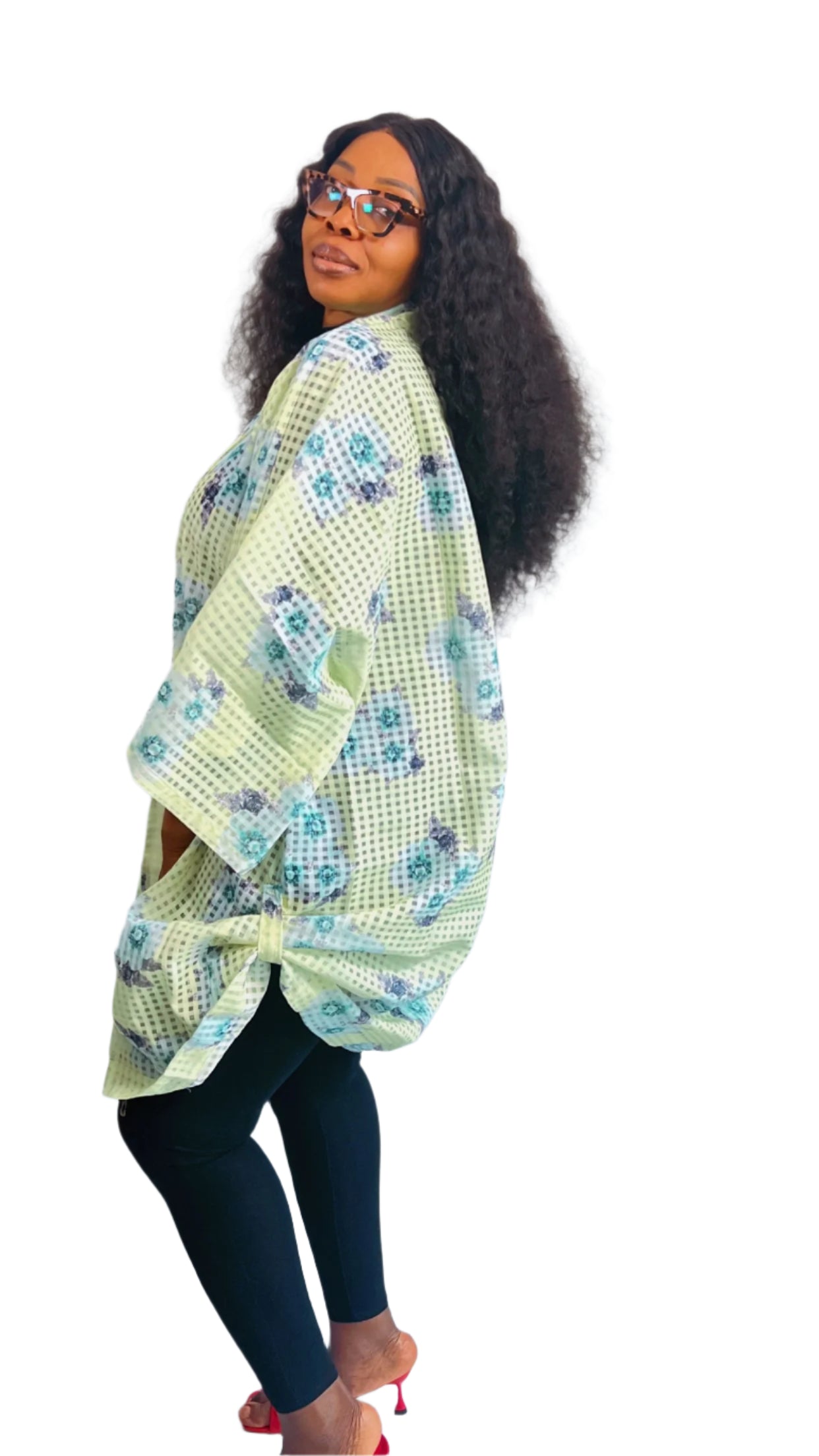 Cotton Yellow Mix OverSize Jacket Robe Kimono with Loop - One Size - NLECHA